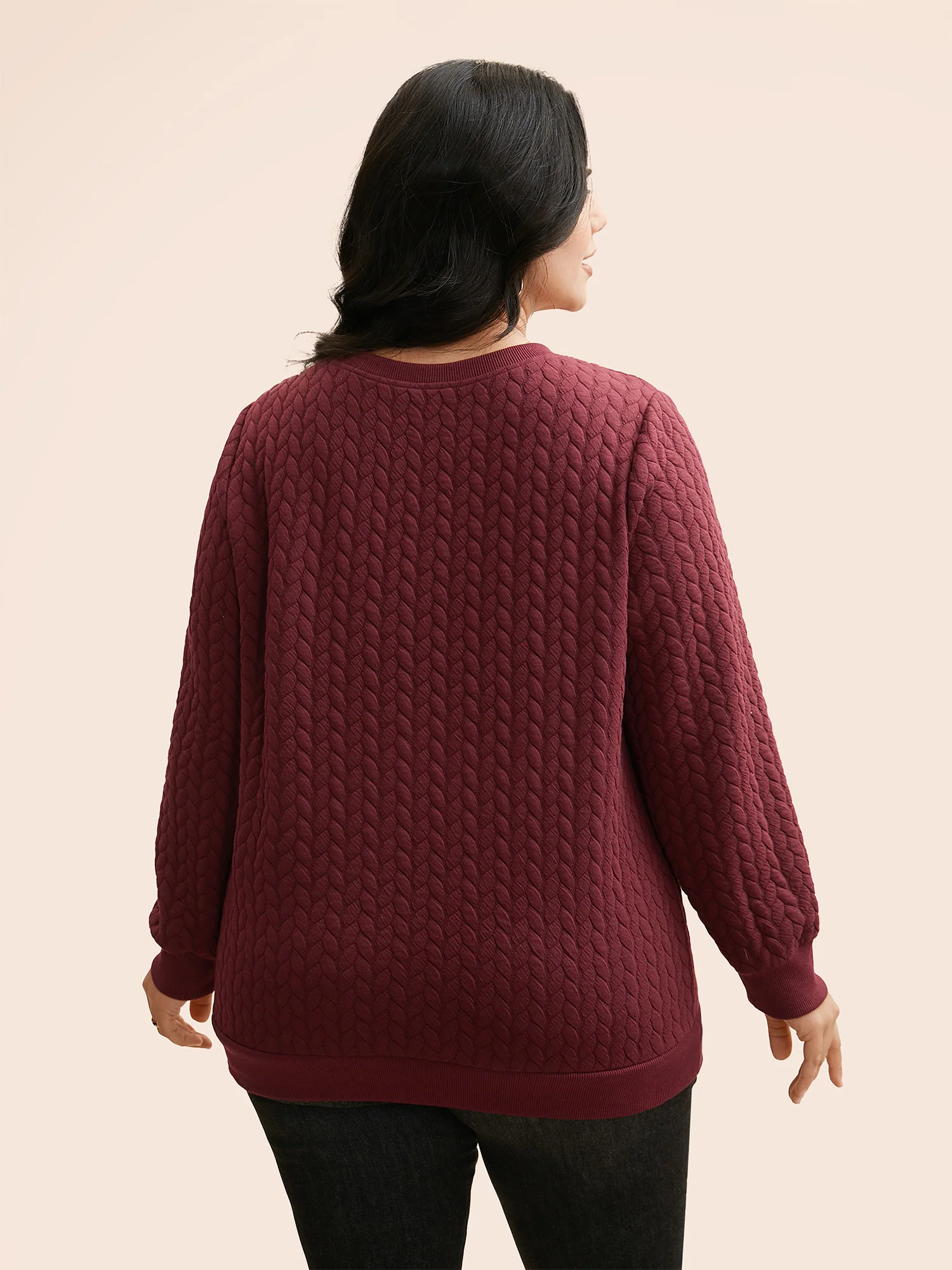 Plain Textured Slightly Stretchy Sweatshirt - Image 2