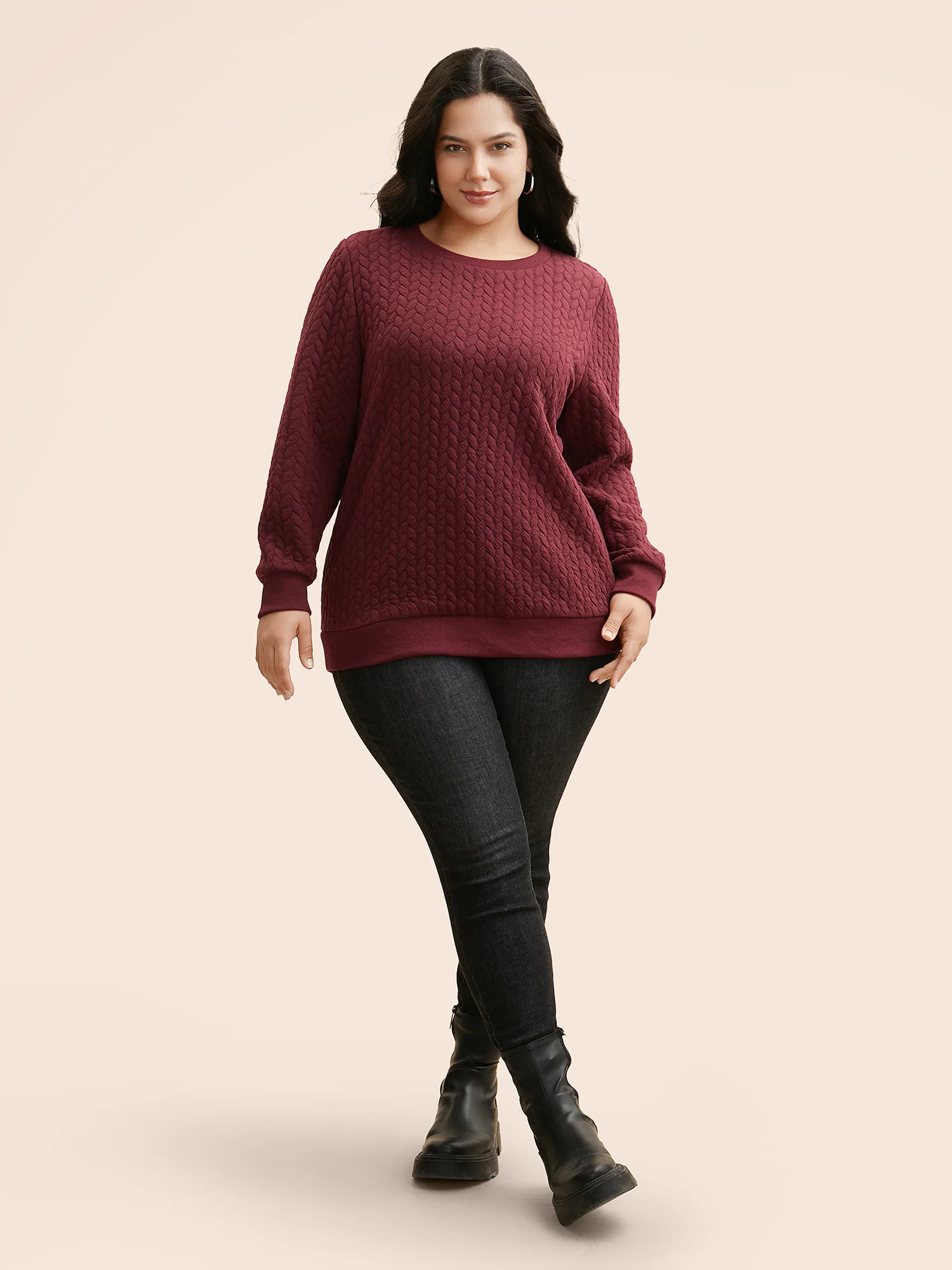 Plain Textured Slightly Stretchy Sweatshirt - Image 3