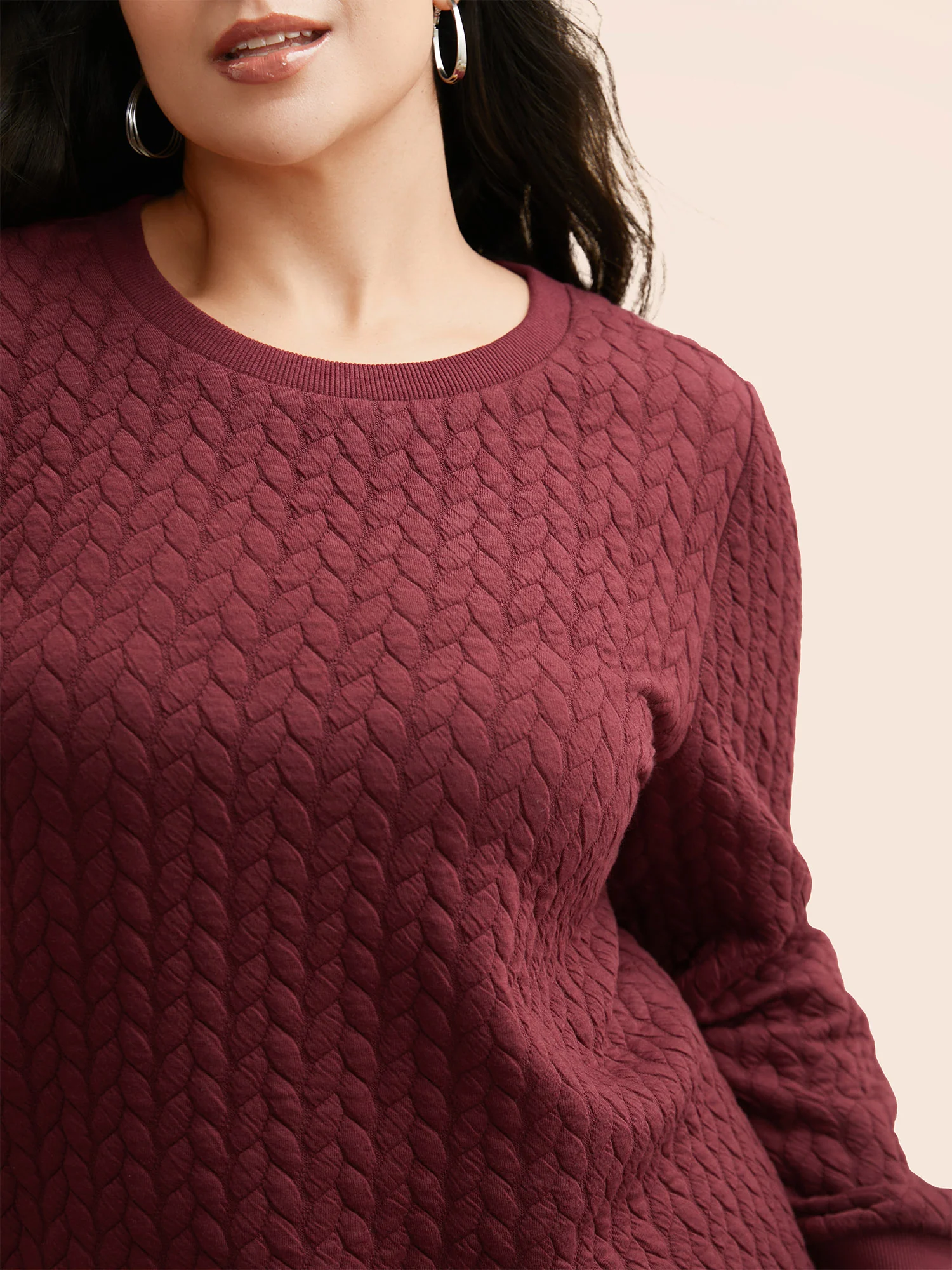Plain Textured Slightly Stretchy Sweatshirt - Image 4