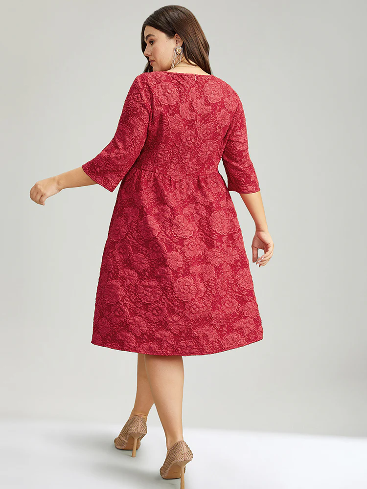 Plain Textured Square Neck Pocket Dress - Image 2