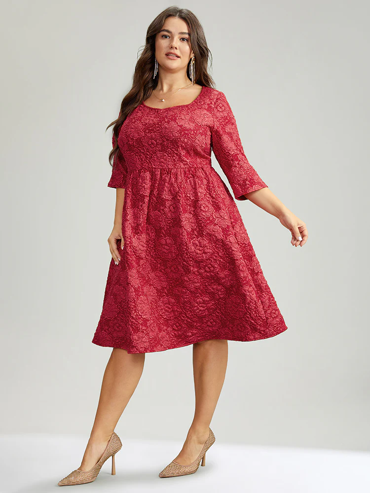 Plain Textured Square Neck Pocket Dress - Image 3