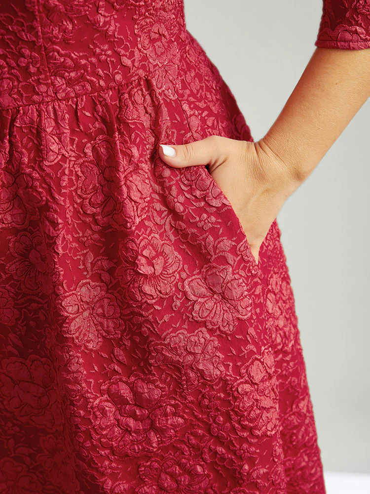 Plain Textured Square Neck Pocket Dress - Image 7