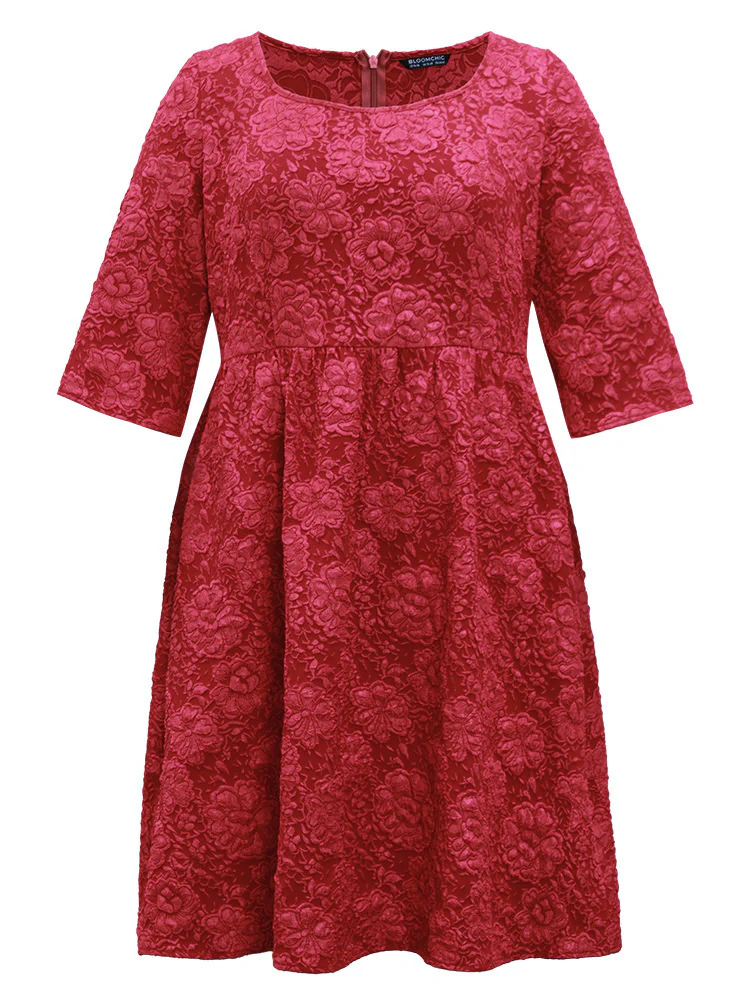 Plain Textured Square Neck Pocket Dress - Image 9