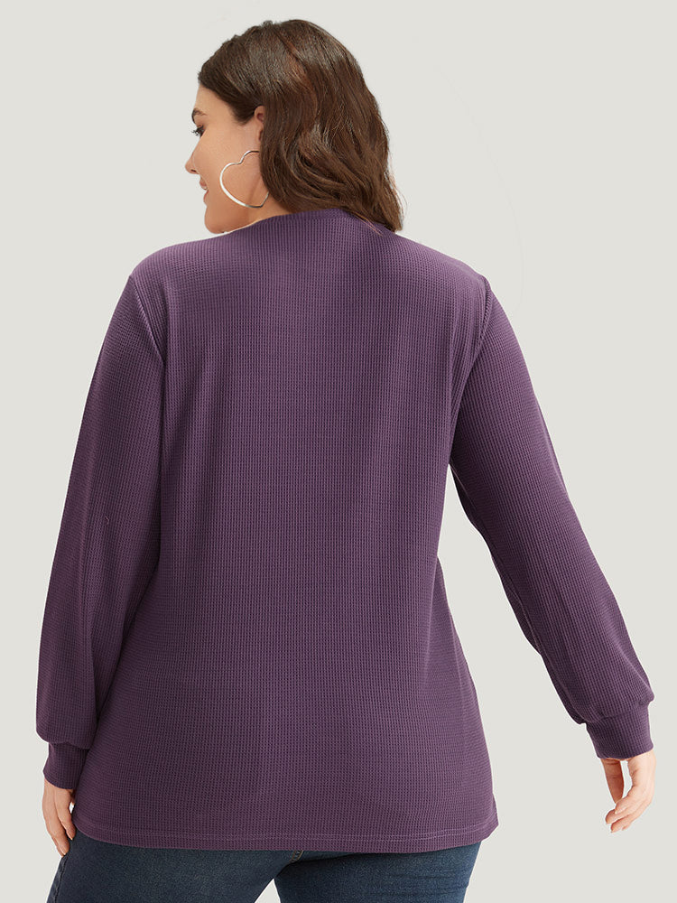 Plain Textured Stitch Crew Neck Sweatshirt - Image 2
