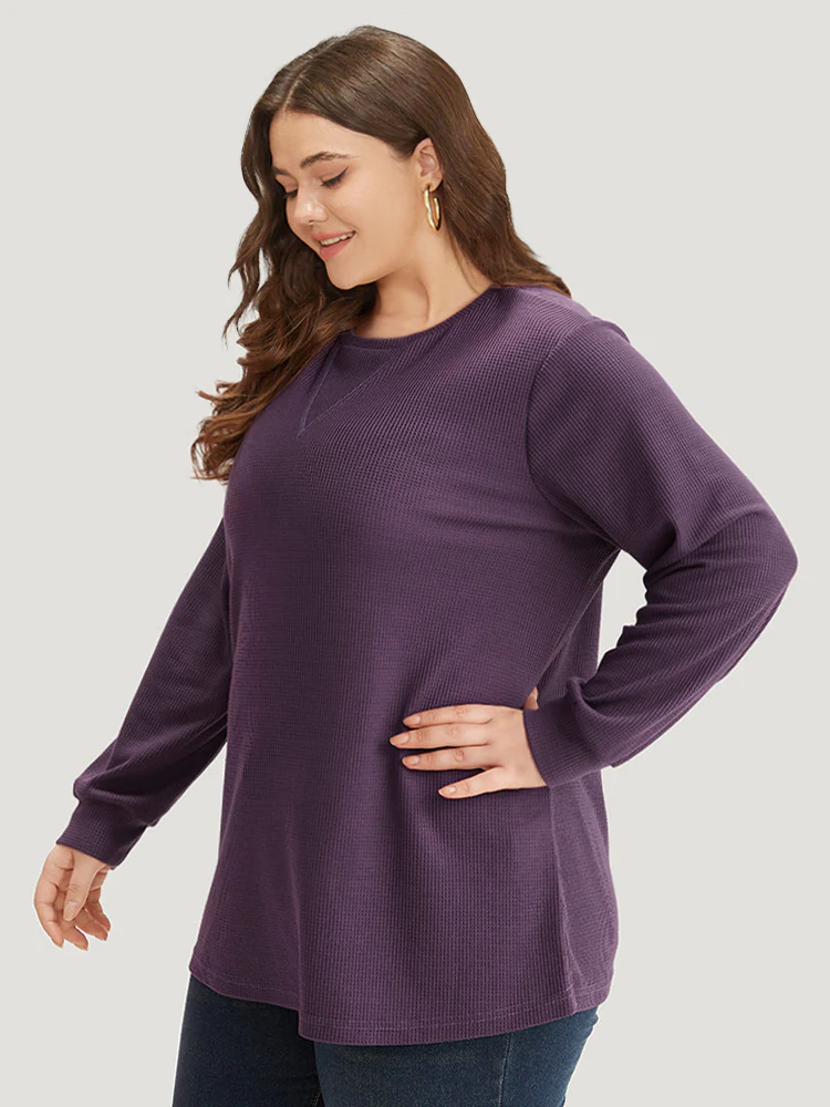 Plain Textured Stitch Crew Neck Sweatshirt - Image 4
