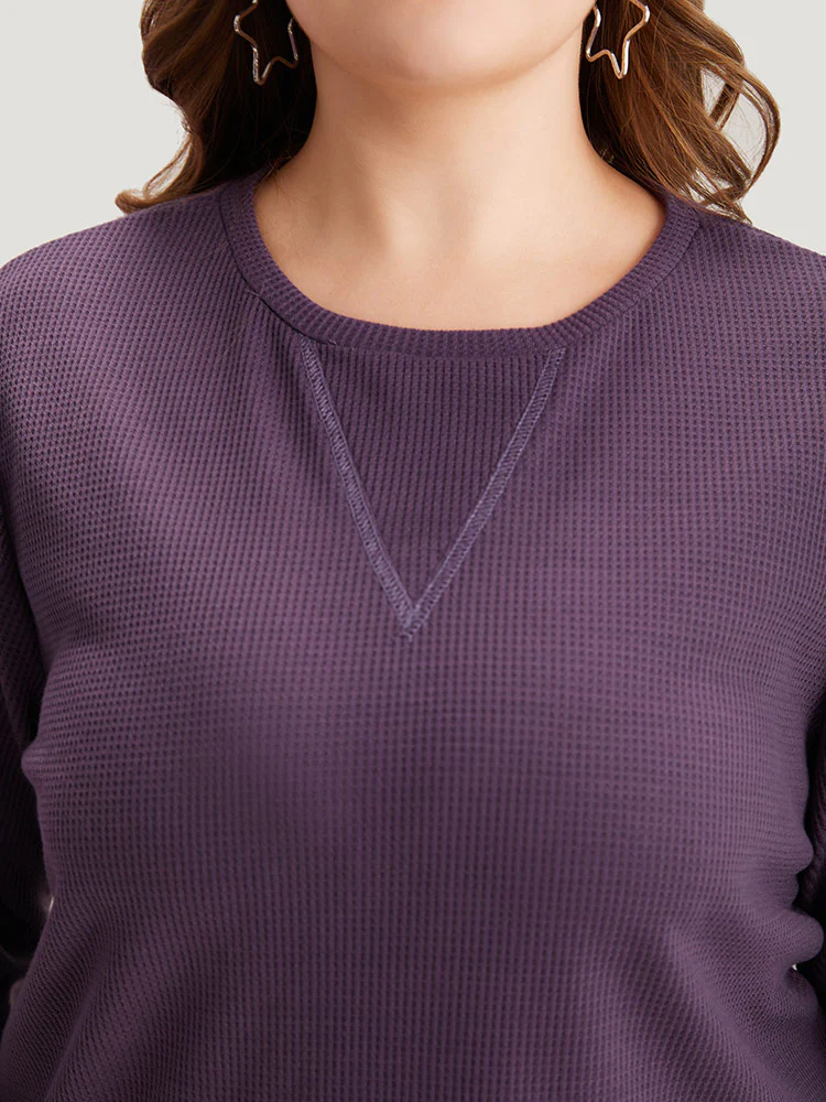 Plain Textured Stitch Crew Neck Sweatshirt - Image 7