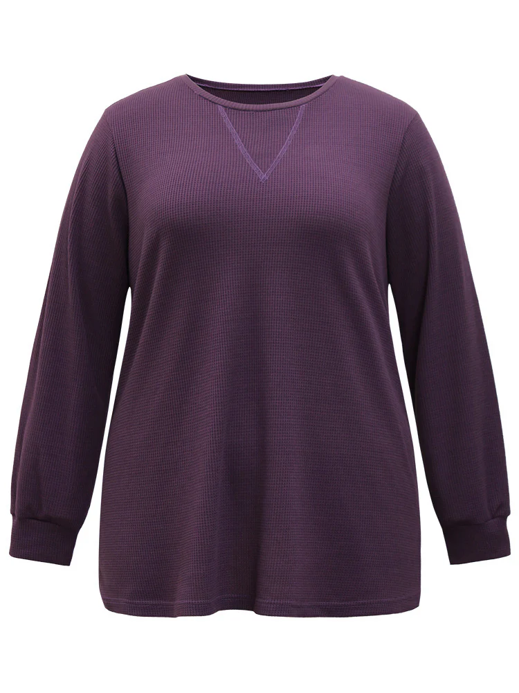 Plain Textured Stitch Crew Neck Sweatshirt - Image 8