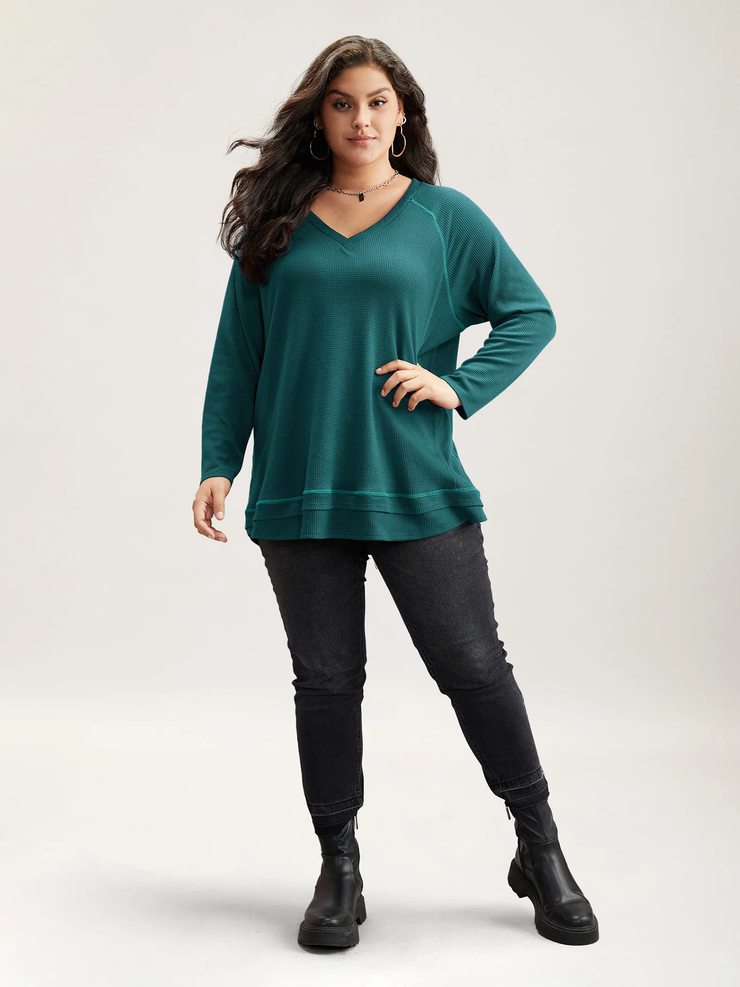 Plain Textured Stitch Raglan Sleeve Sweatshirt - Image 10