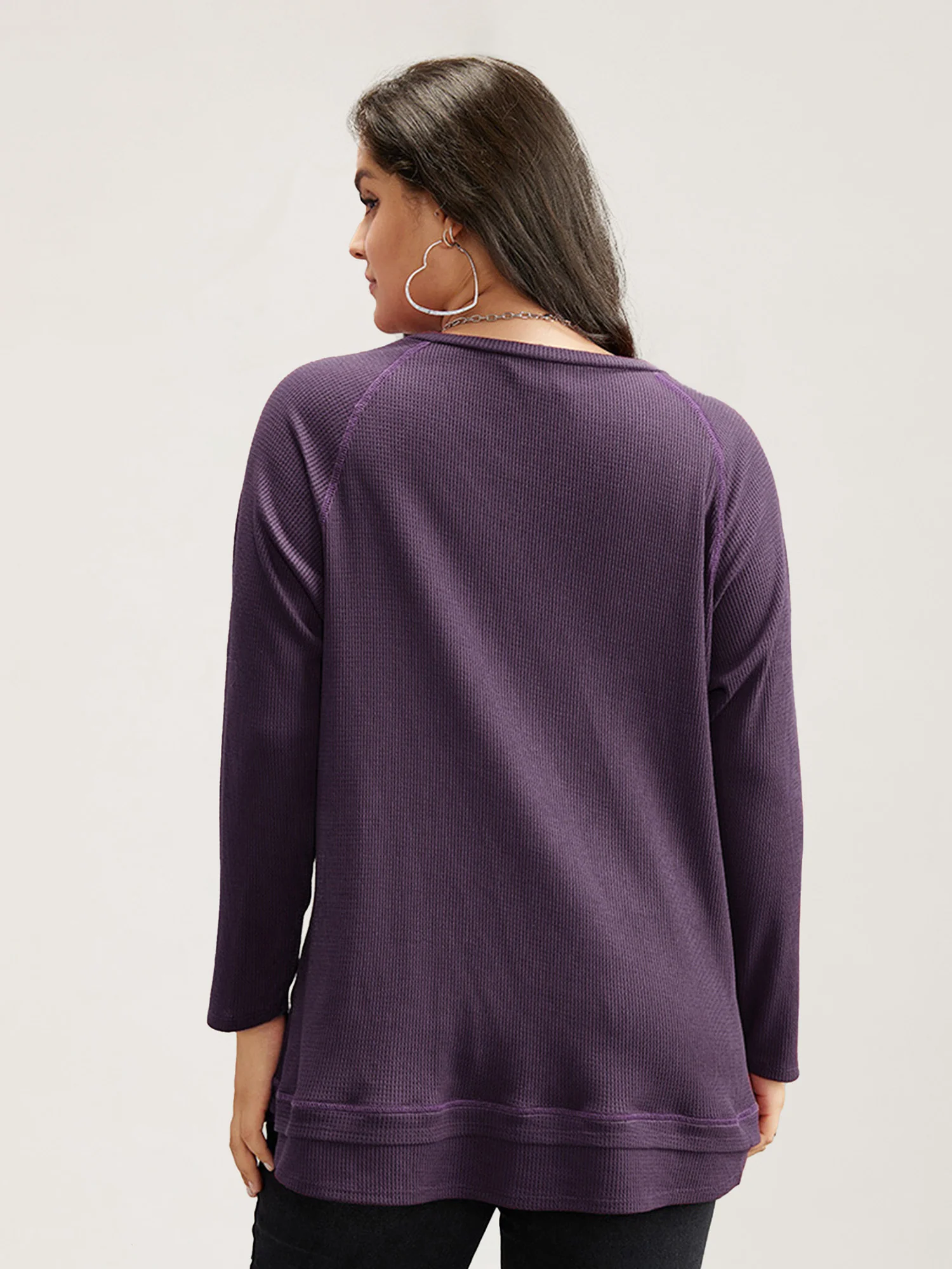 Plain Textured Stitch Raglan Sleeve Sweatshirt - Image 2
