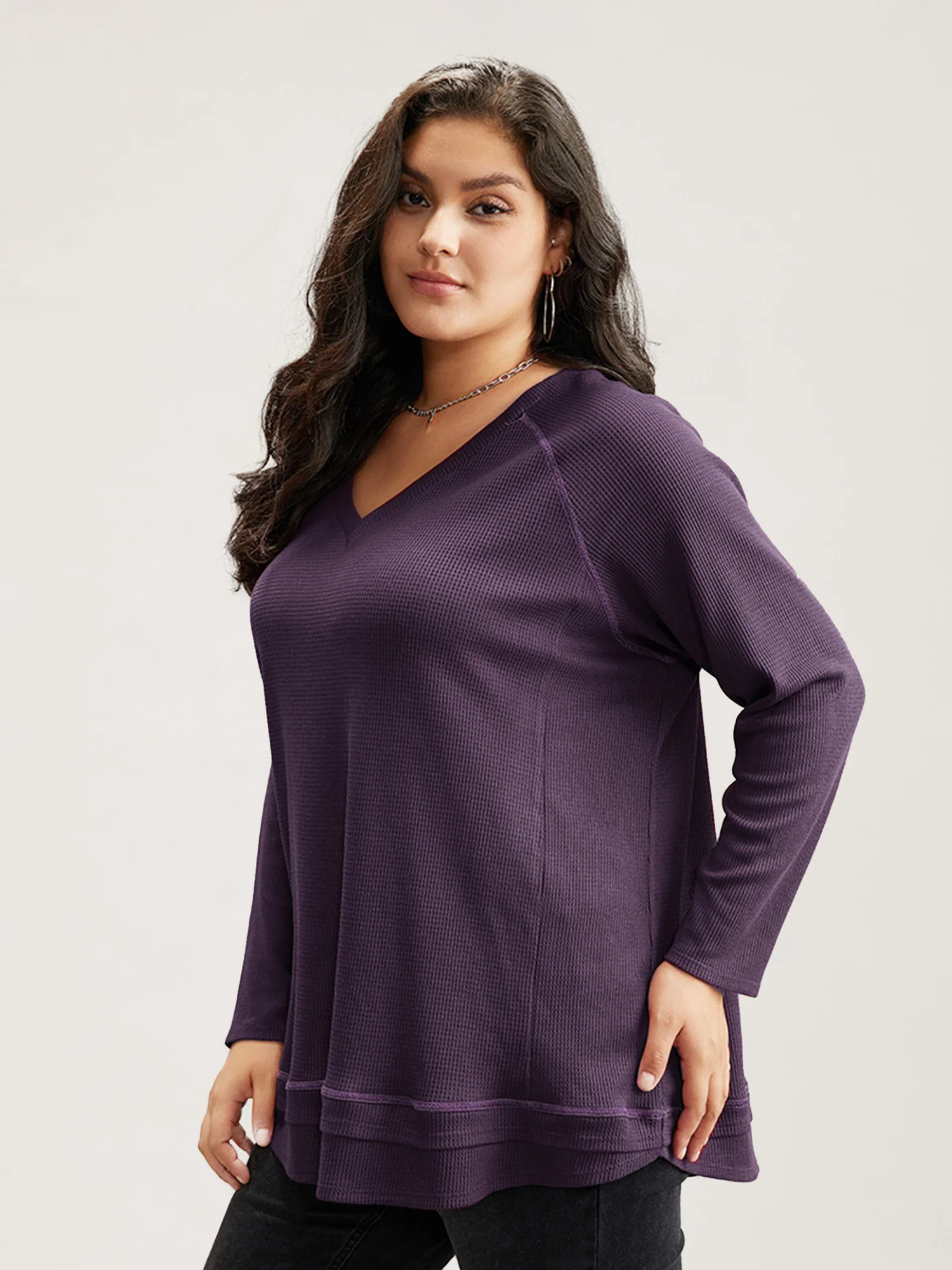 Plain Textured Stitch Raglan Sleeve Sweatshirt - Image 3