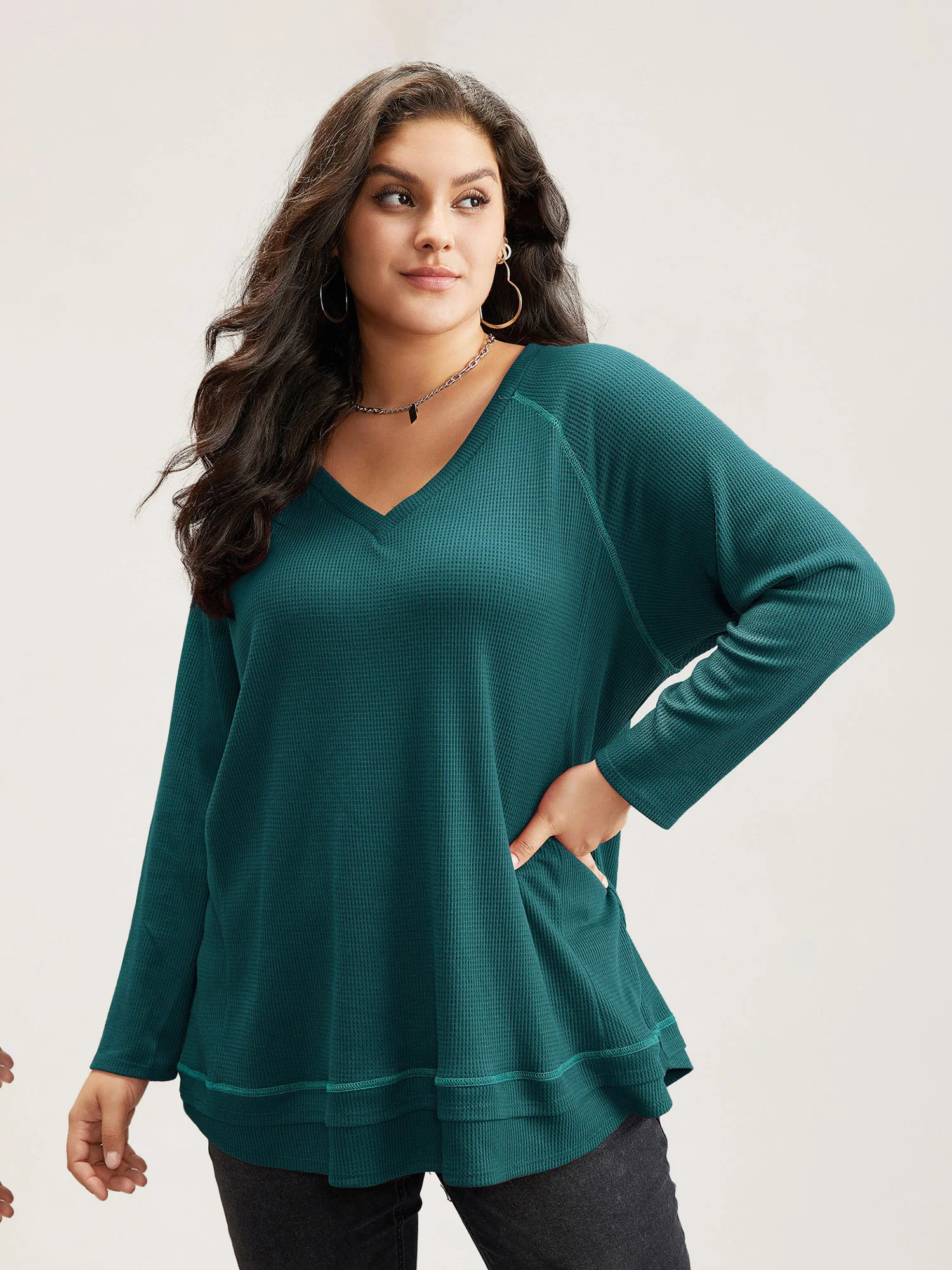 Plain Textured Stitch Raglan Sleeve Sweatshirt - Image 7