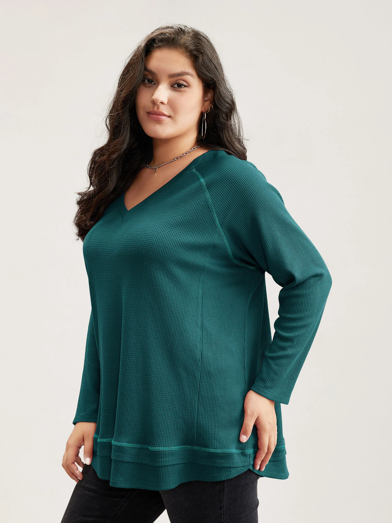 Plain Textured Stitch Raglan Sleeve Sweatshirt - Image 9