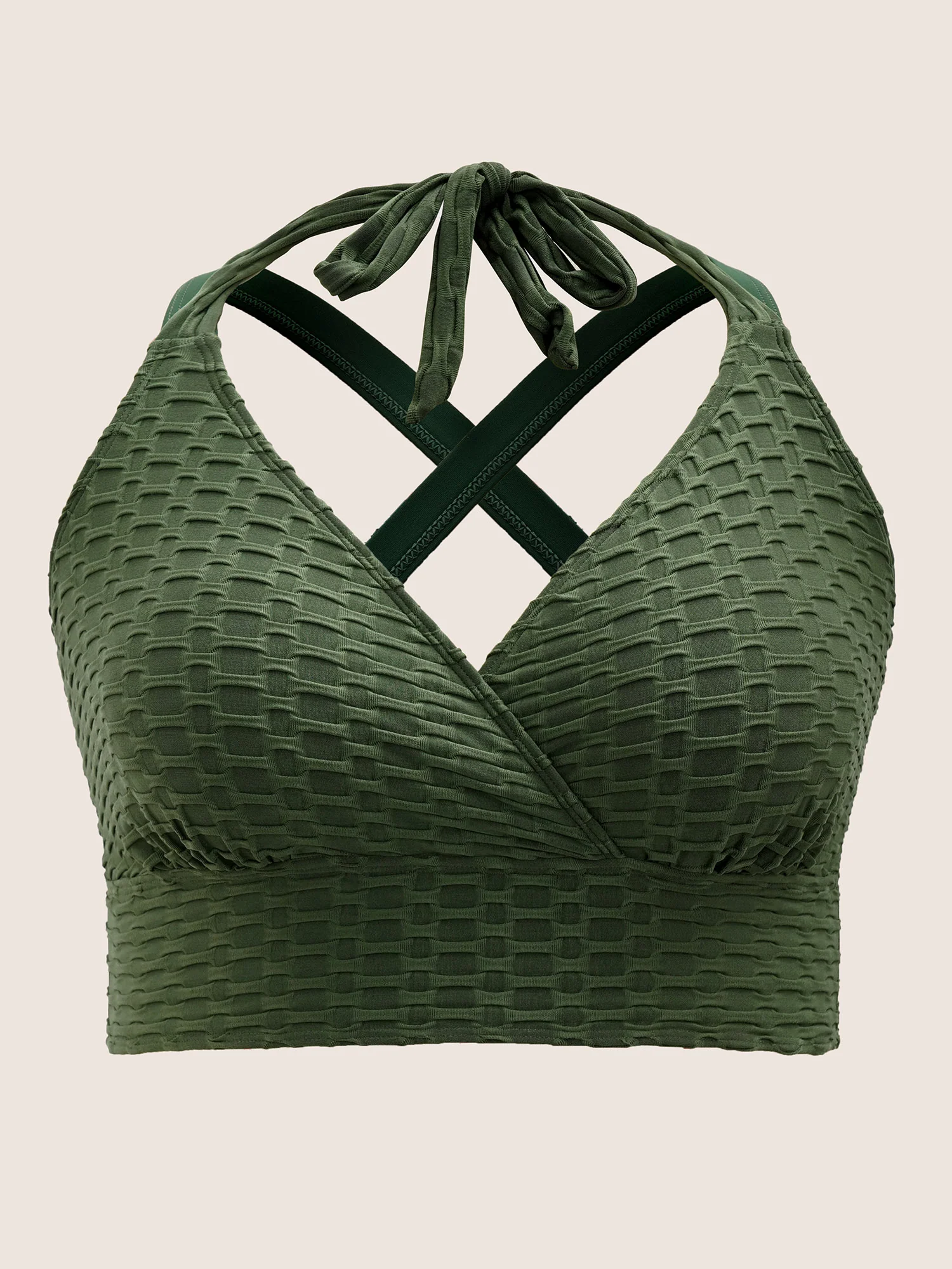 Plain Textured Wrap Tie Knot Swim Top - Image 6