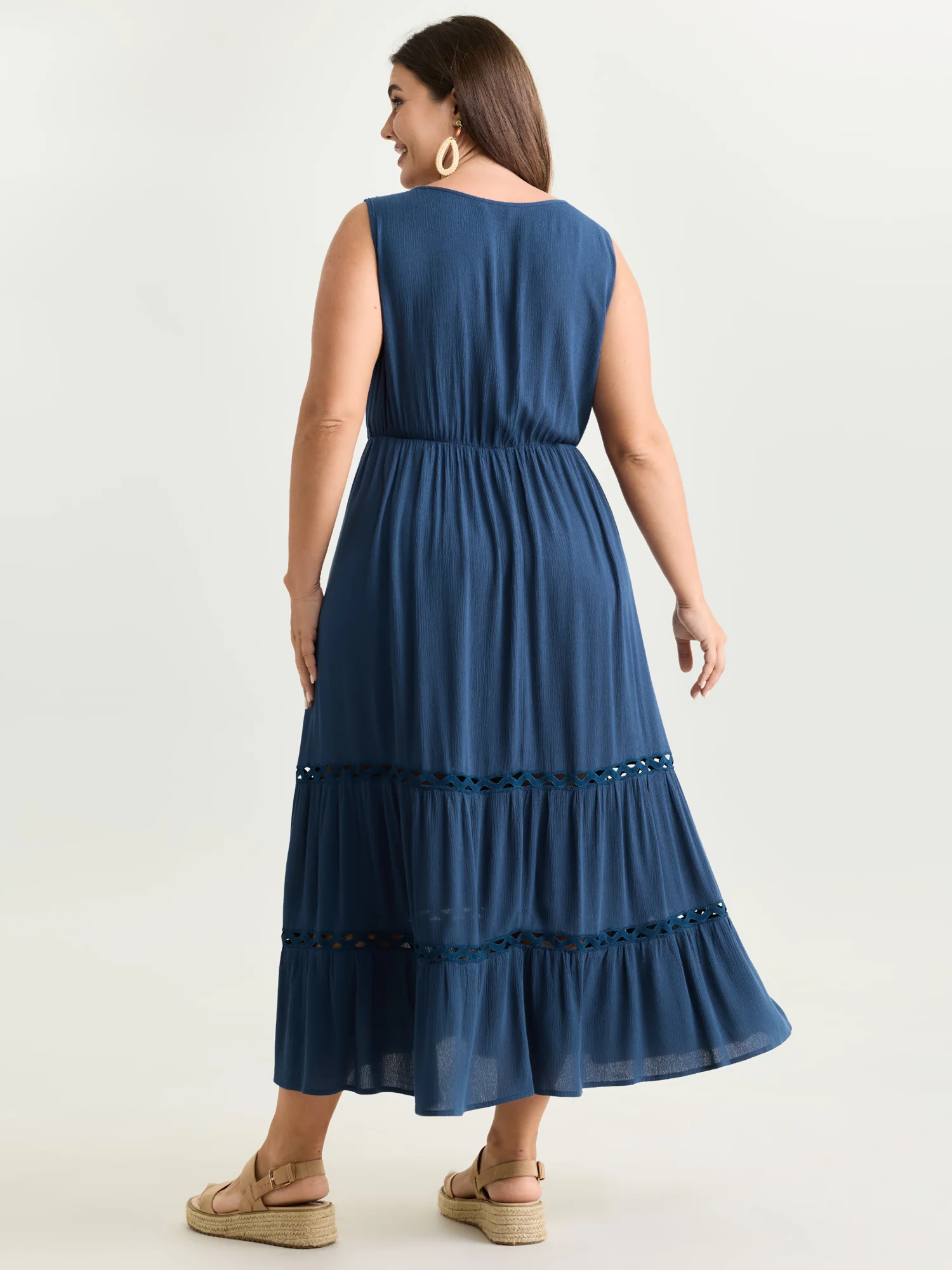 Plain Tiered Lace Trim Maxi Dress - Image 5