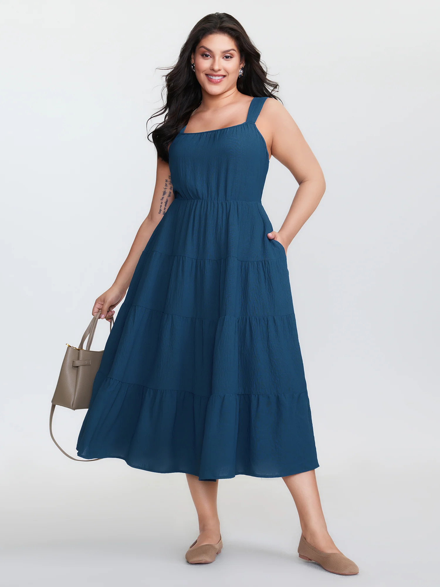 Plain Tiered Wide Strap Maxi Dress - Image 2