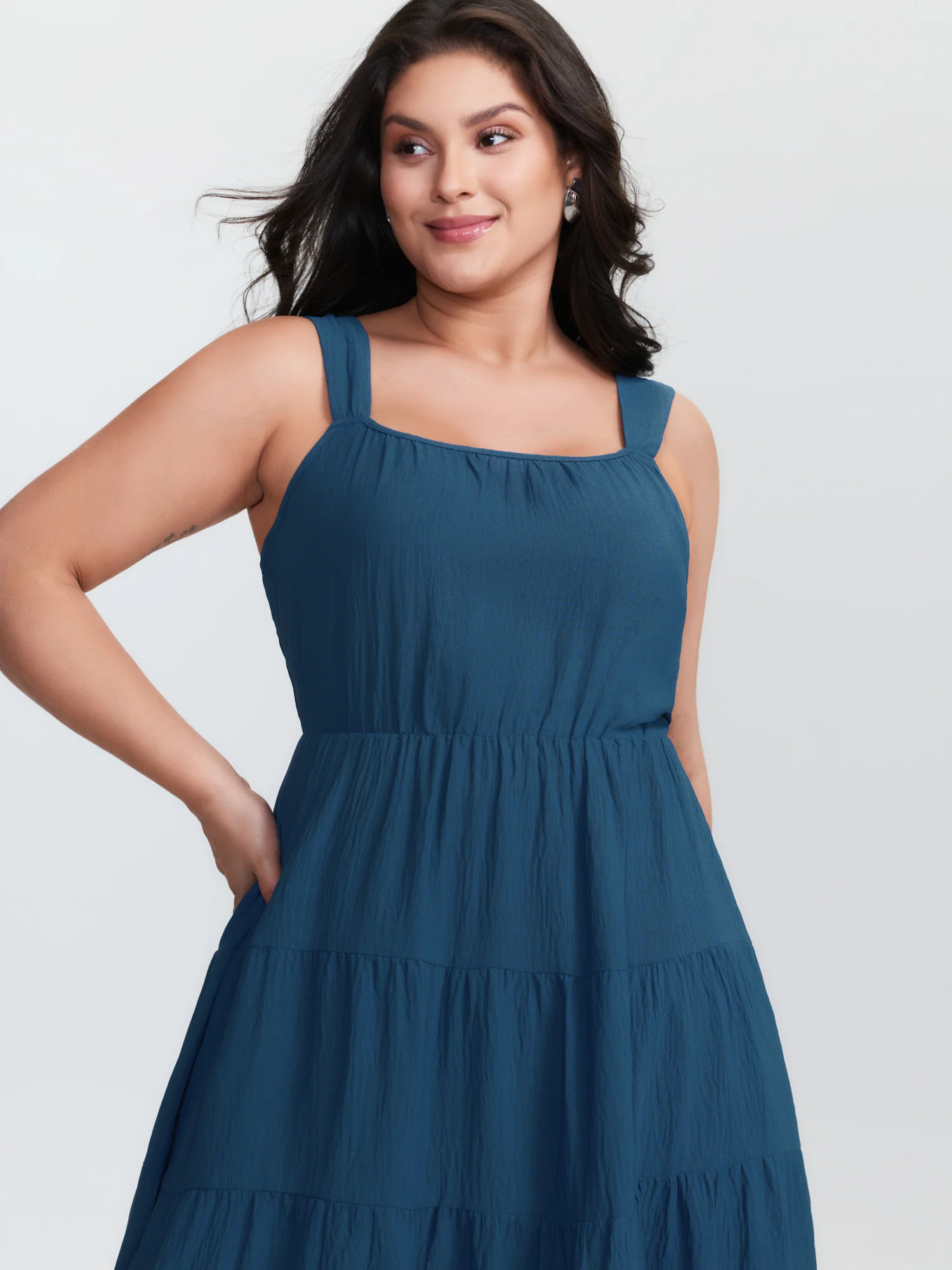Plain Tiered Wide Strap Maxi Dress - Image 3