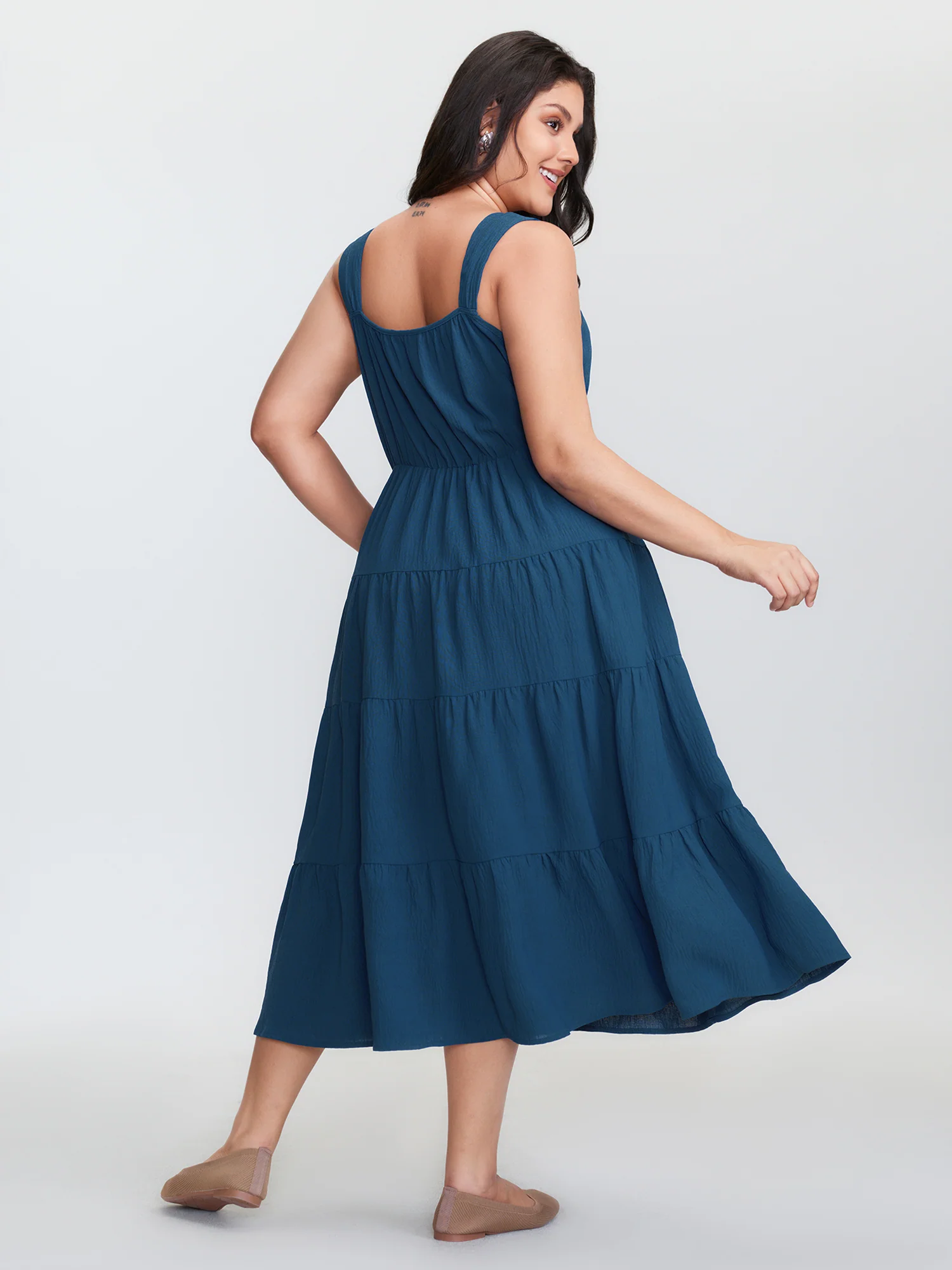 Plain Tiered Wide Strap Maxi Dress - Image 5