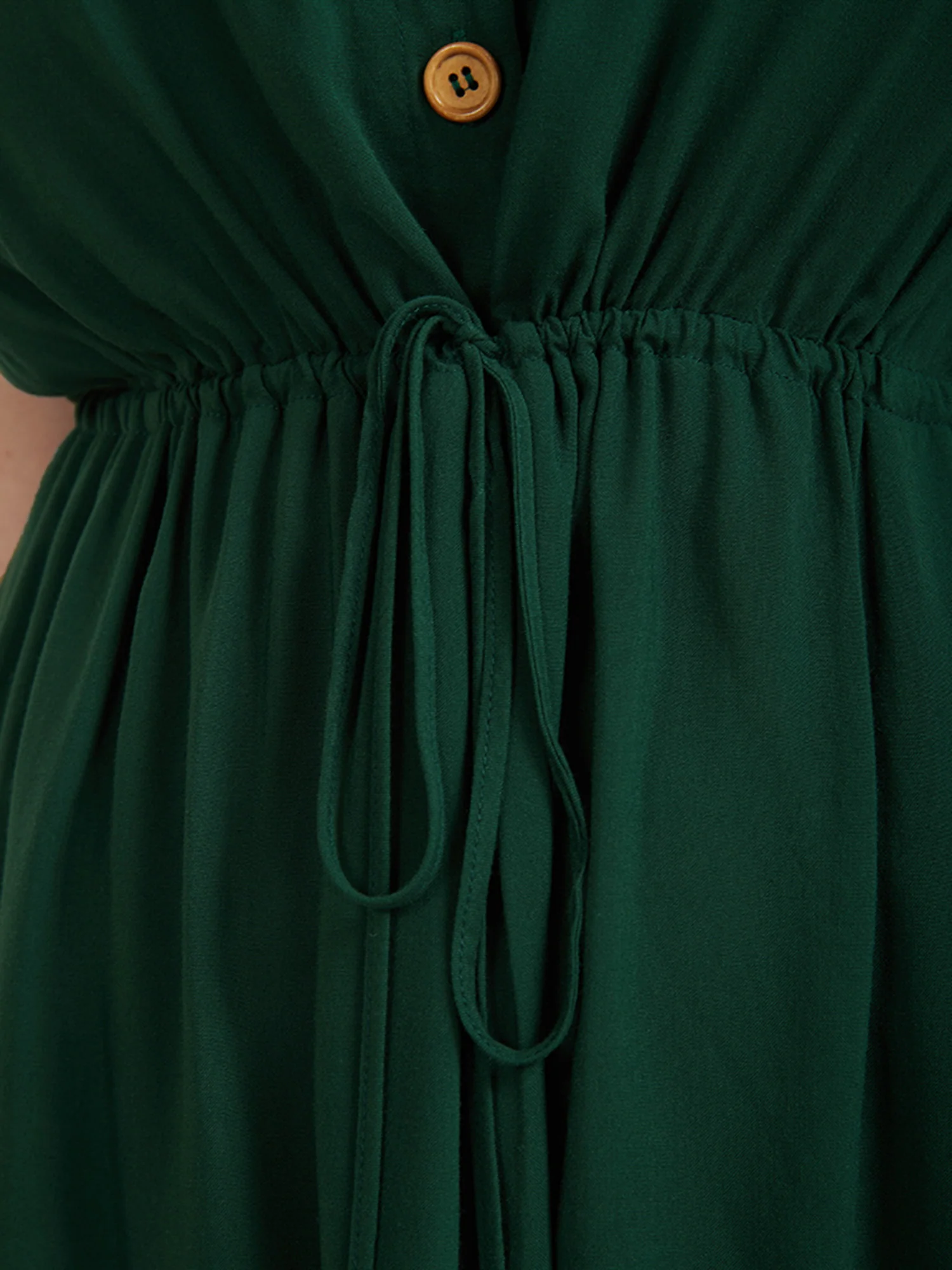 Plain Ties Front Button Pocket V Neck Dress - Image 10