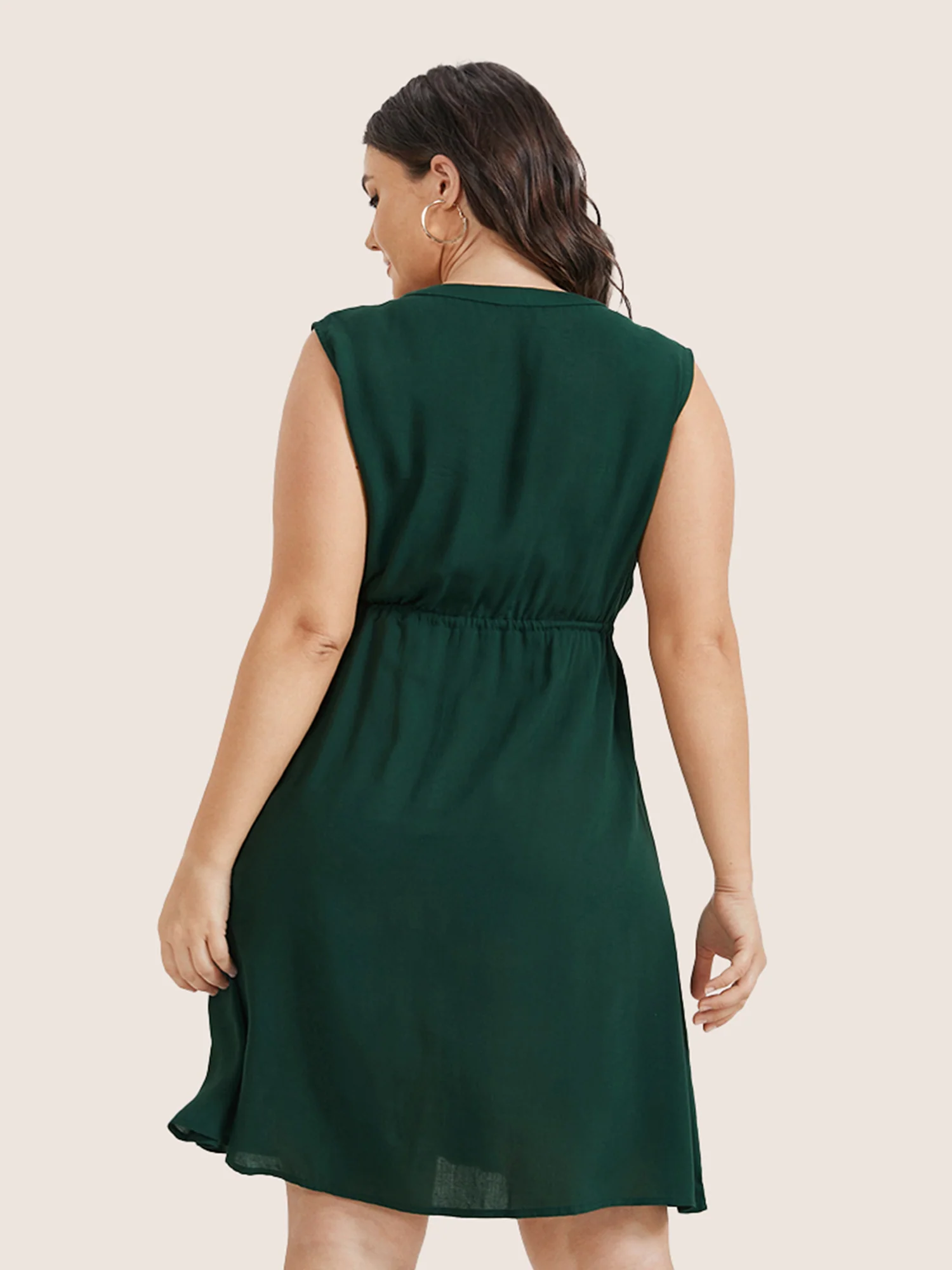 Plain Ties Front Button Pocket V Neck Dress - Image 5