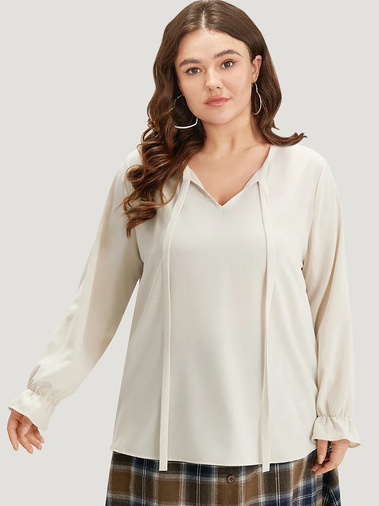 Plain Ties Ruffle Trim Woven Top - Image 3
