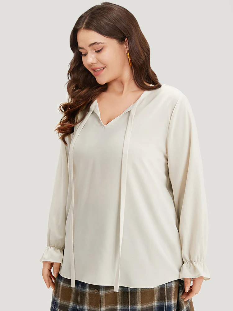 Plain Ties Ruffle Trim Woven Top - Image 4
