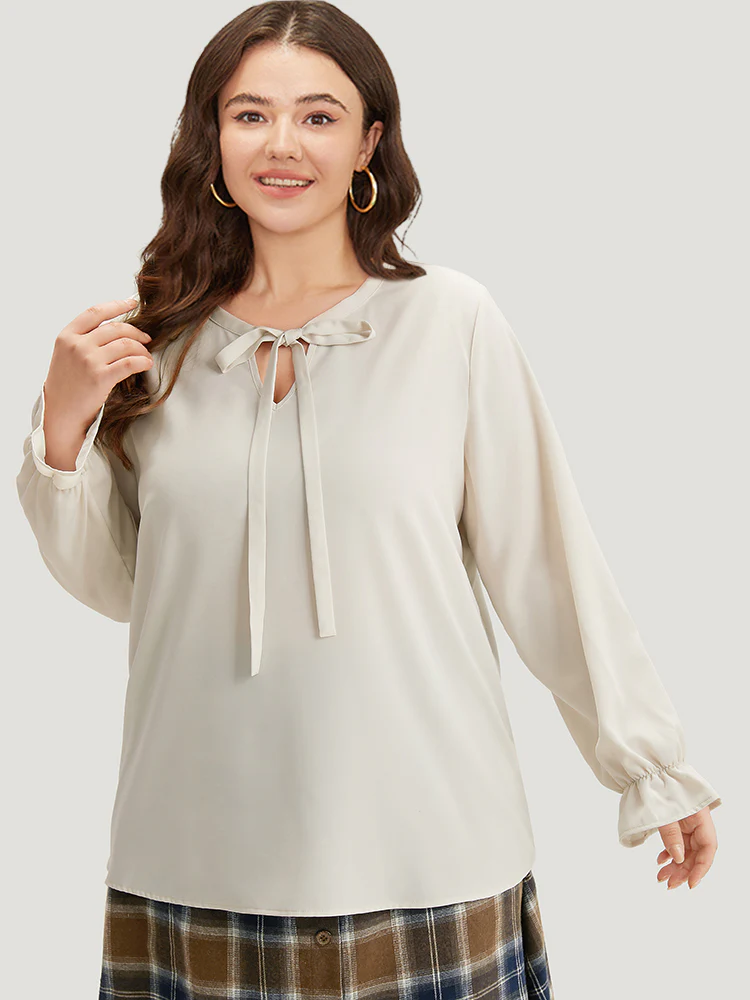Plain Ties Ruffle Trim Woven Top - Image 5