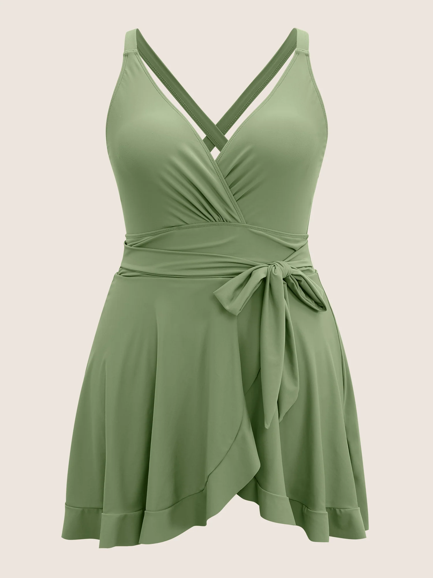 Plain Ties Wrap Flutters Swim Dress - Image 12