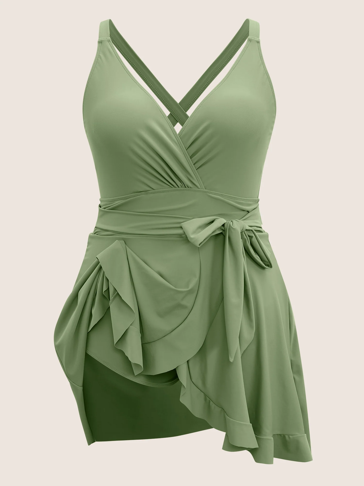 Plain Ties Wrap Flutters Swim Dress - Image 13
