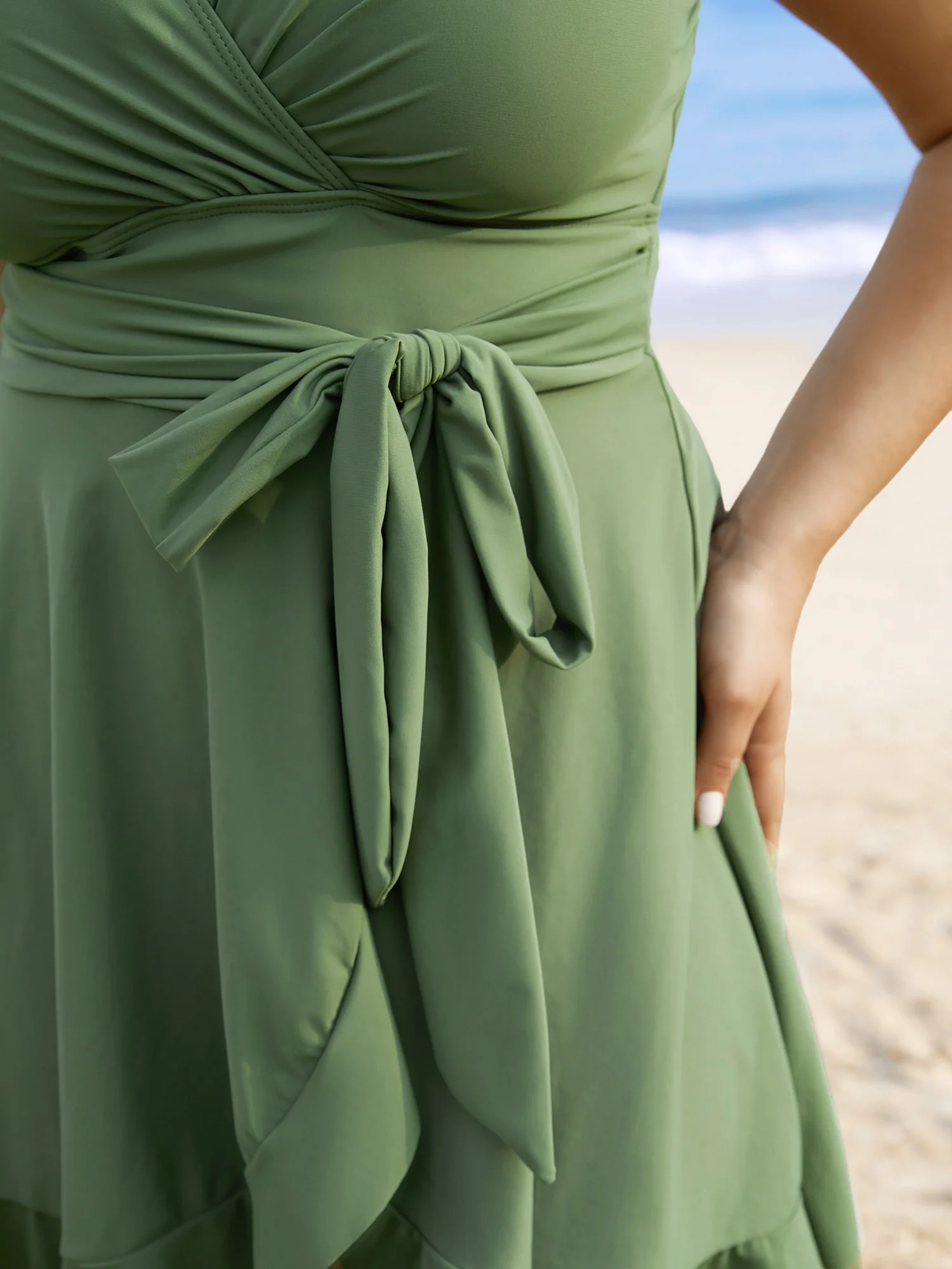 Plain Ties Wrap Flutters Swim Dress - Image 16