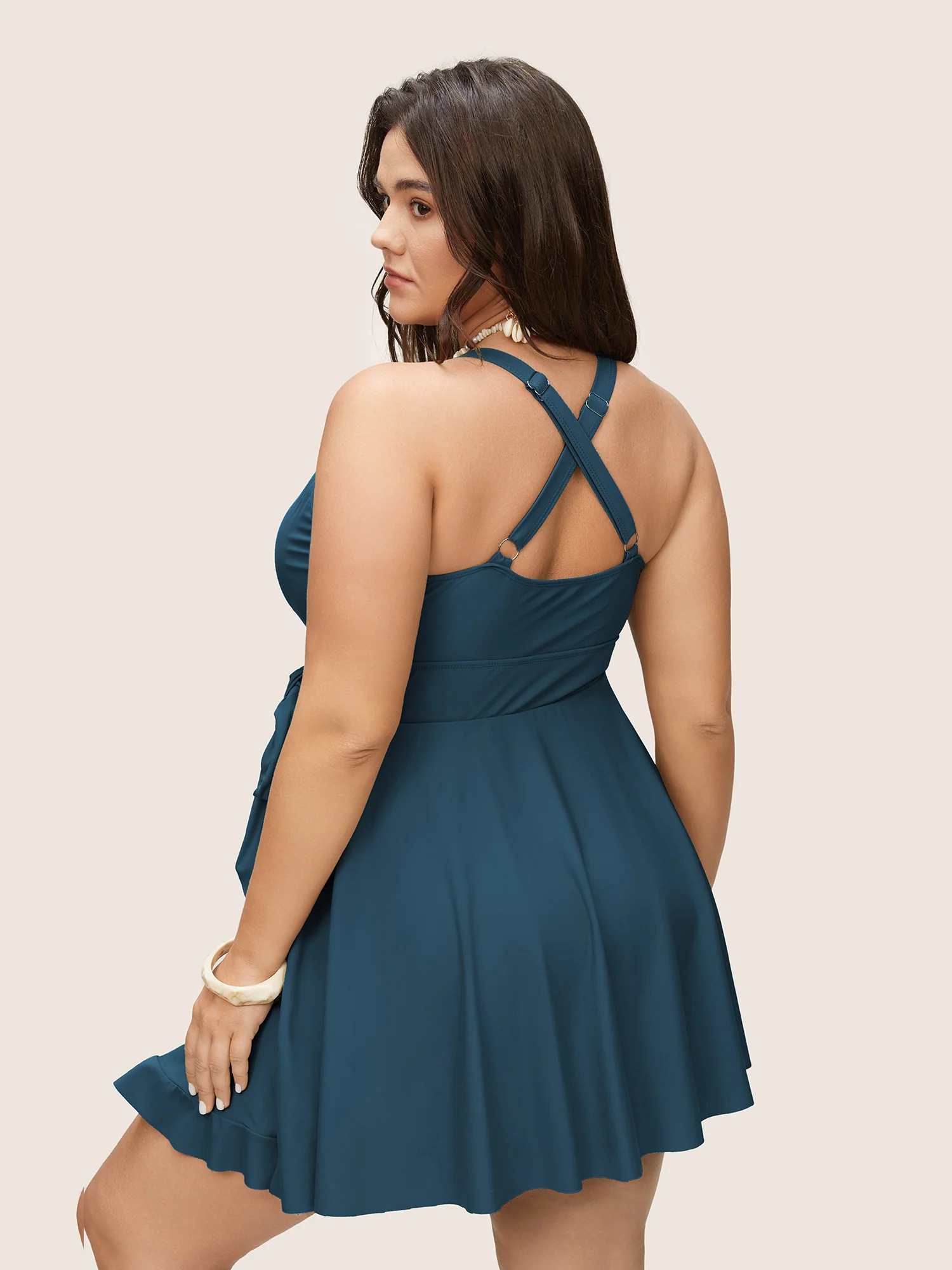 Plain Ties Wrap Flutters Swim Dress - Image 19