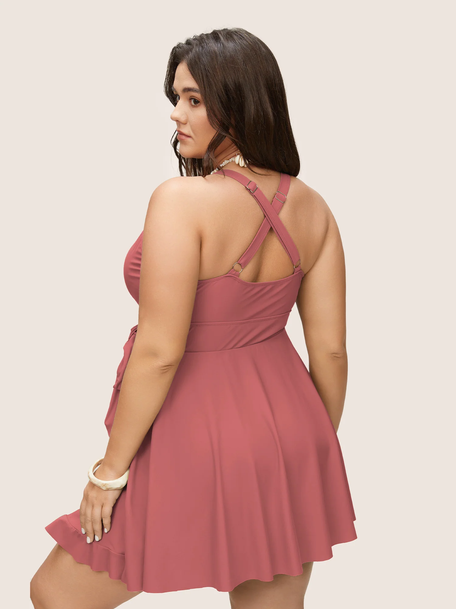 Plain Ties Wrap Flutters Swim Dress - Image 23
