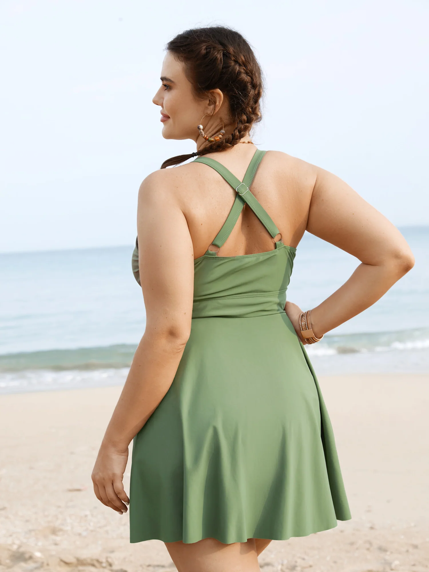 Plain Ties Wrap Flutters Swim Dress - Image 6