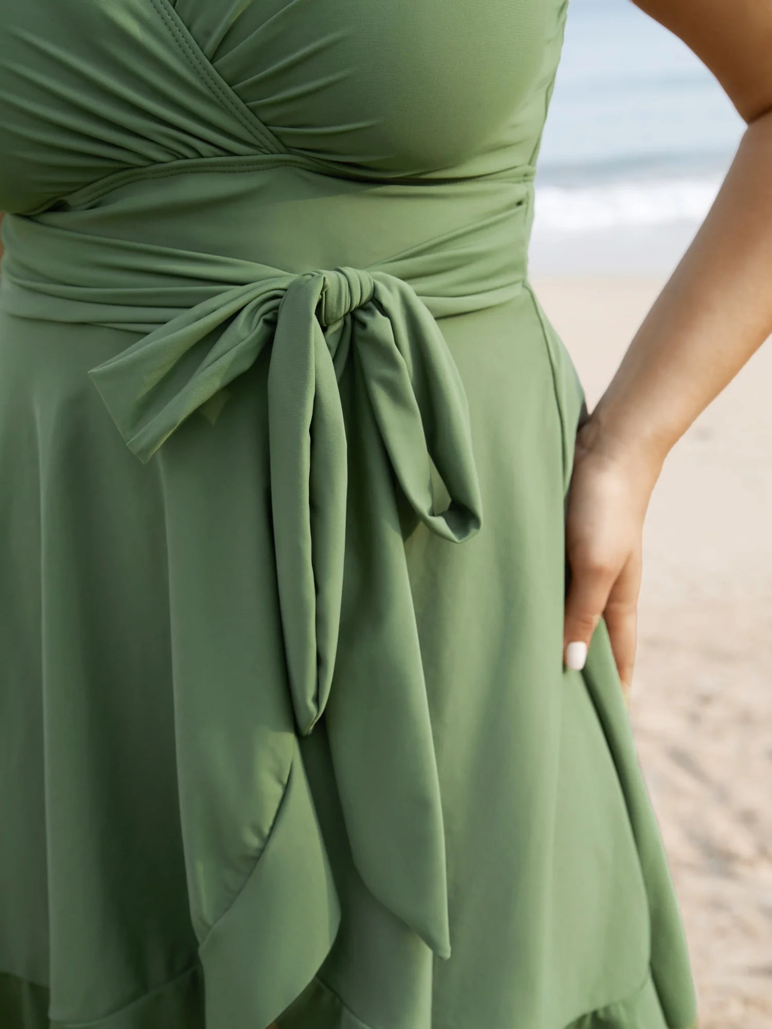 Plain Ties Wrap Flutters Swim Dress - Image 8