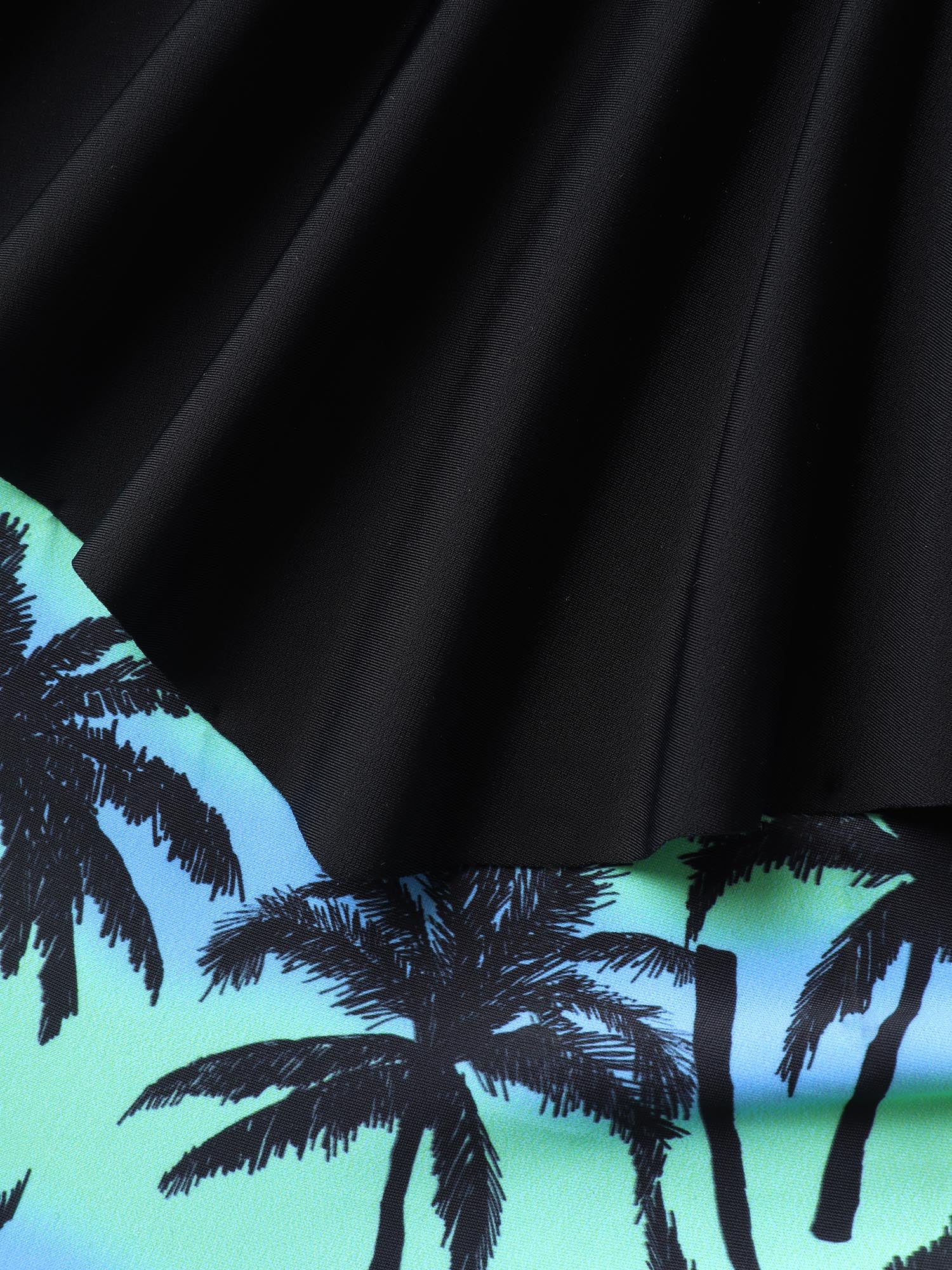 Plain Tropical Pattern Layered One-Piece Swimsuit - Image 5