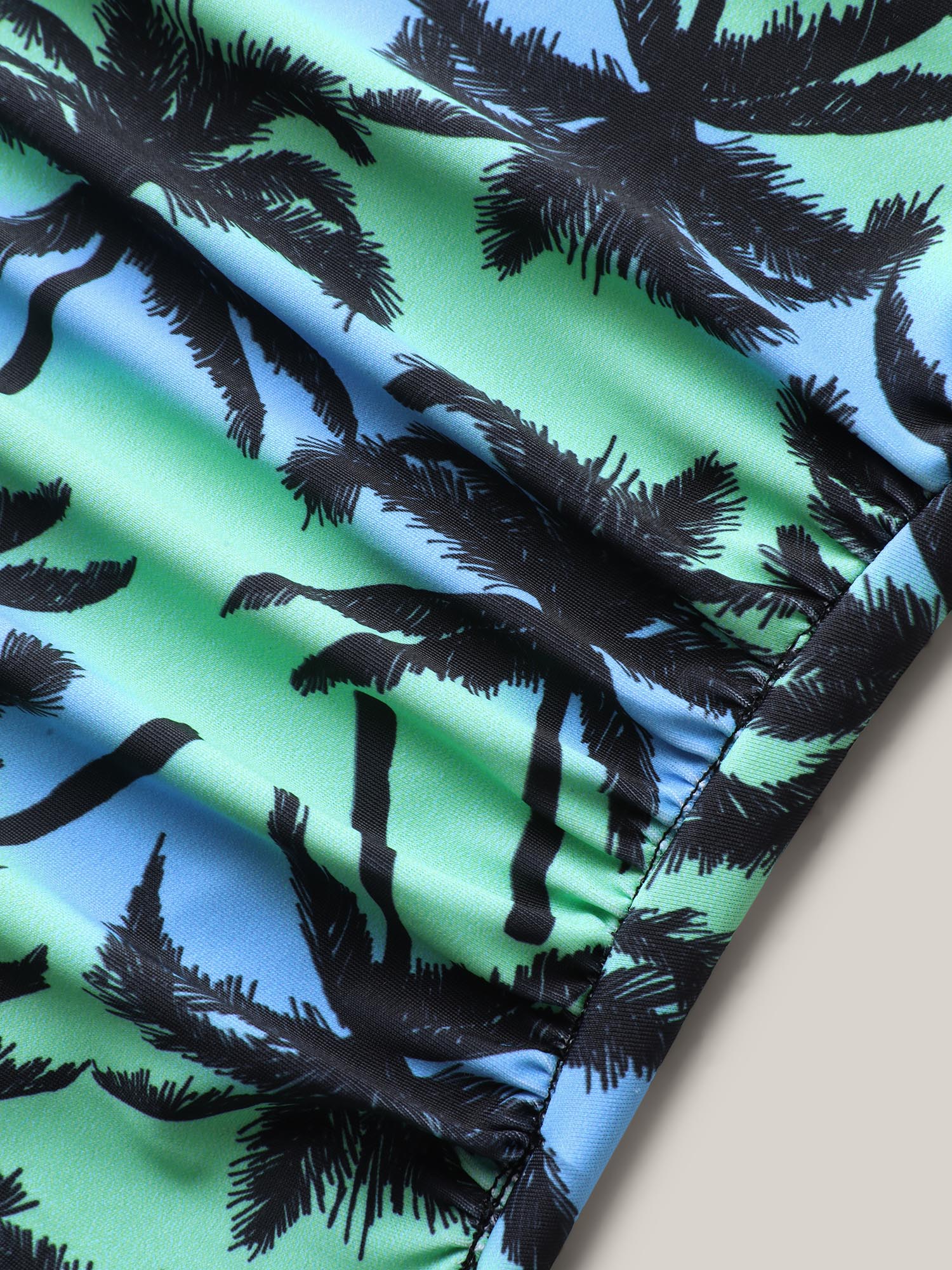 Plain Tropical Pattern Layered One-Piece Swimsuit - Image 6