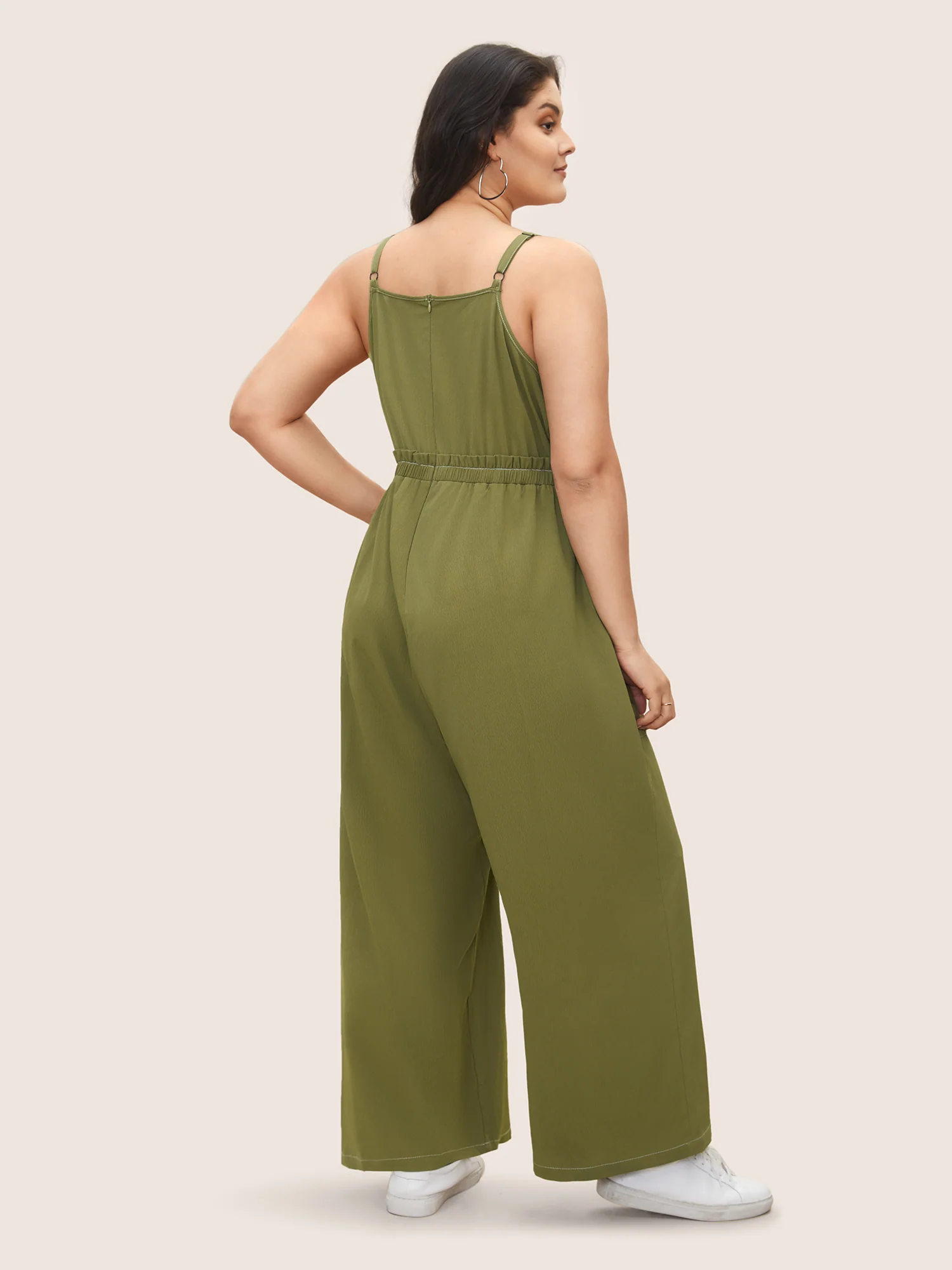 Plain Tucked Seam Frill Trim Jumpsuit - Image 4