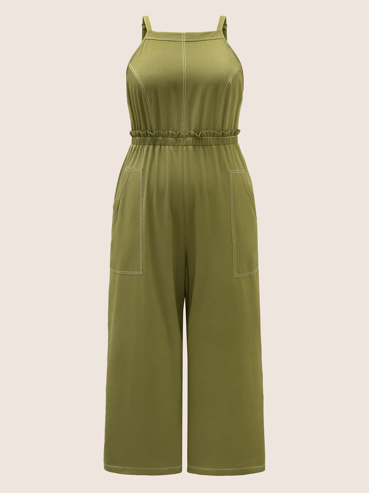 Plain Tucked Seam Frill Trim Jumpsuit - Image 7