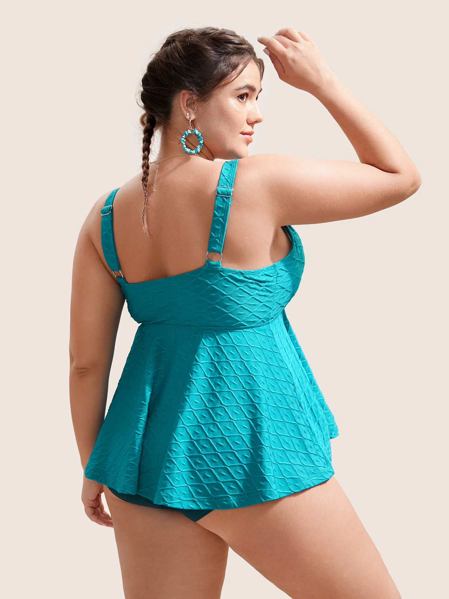 Plain Textured Wrap Gathered Swim Top - Image 2