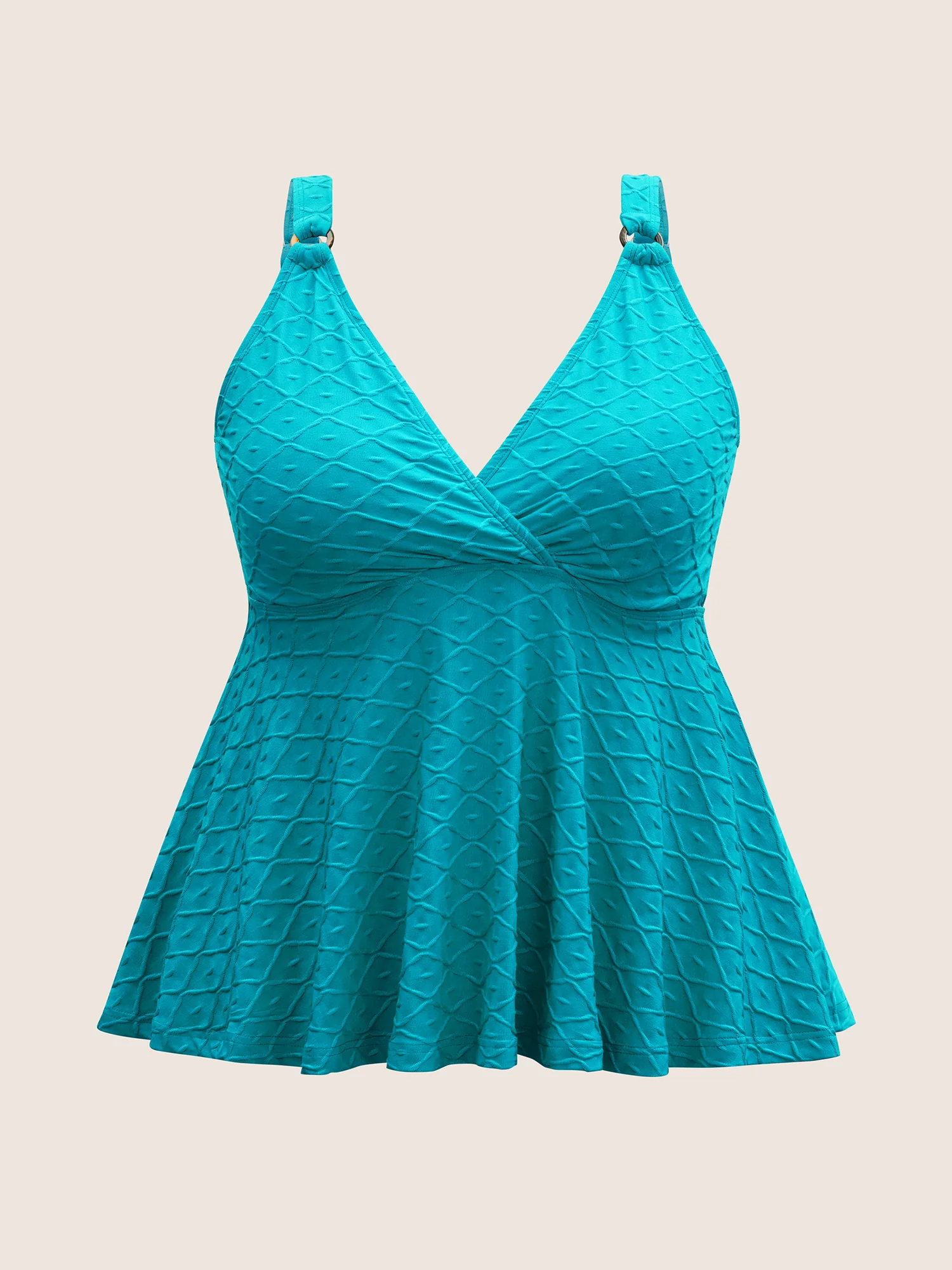 Plain Textured Wrap Gathered Swim Top - Image 6