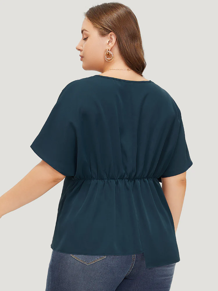 Plain Twist Front Dolman Sleeve Asymmetrical Hem Blouse - Image 4