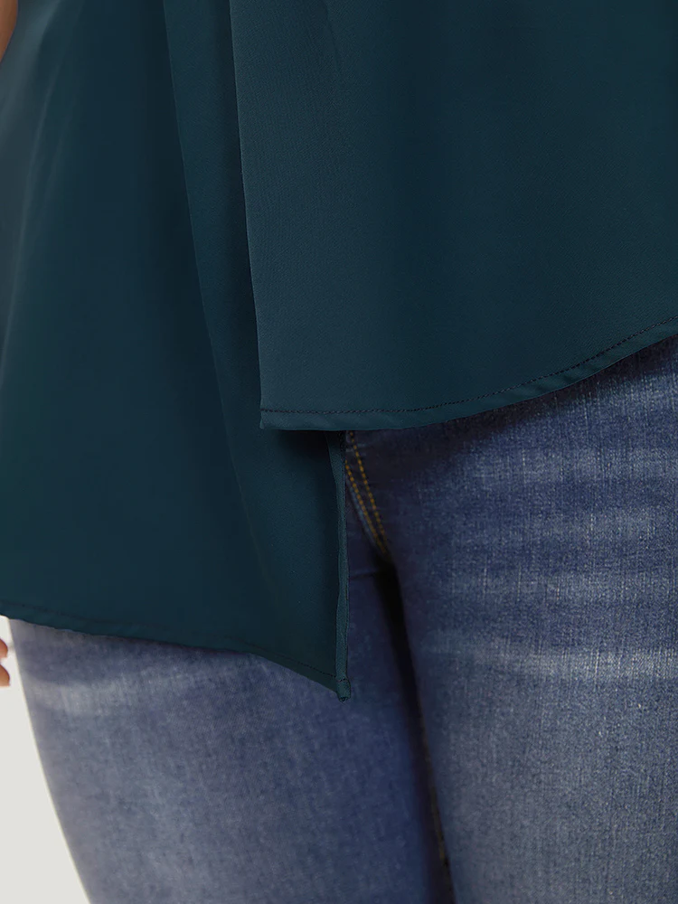 Plain Twist Front Dolman Sleeve Asymmetrical Hem Blouse - Image 8