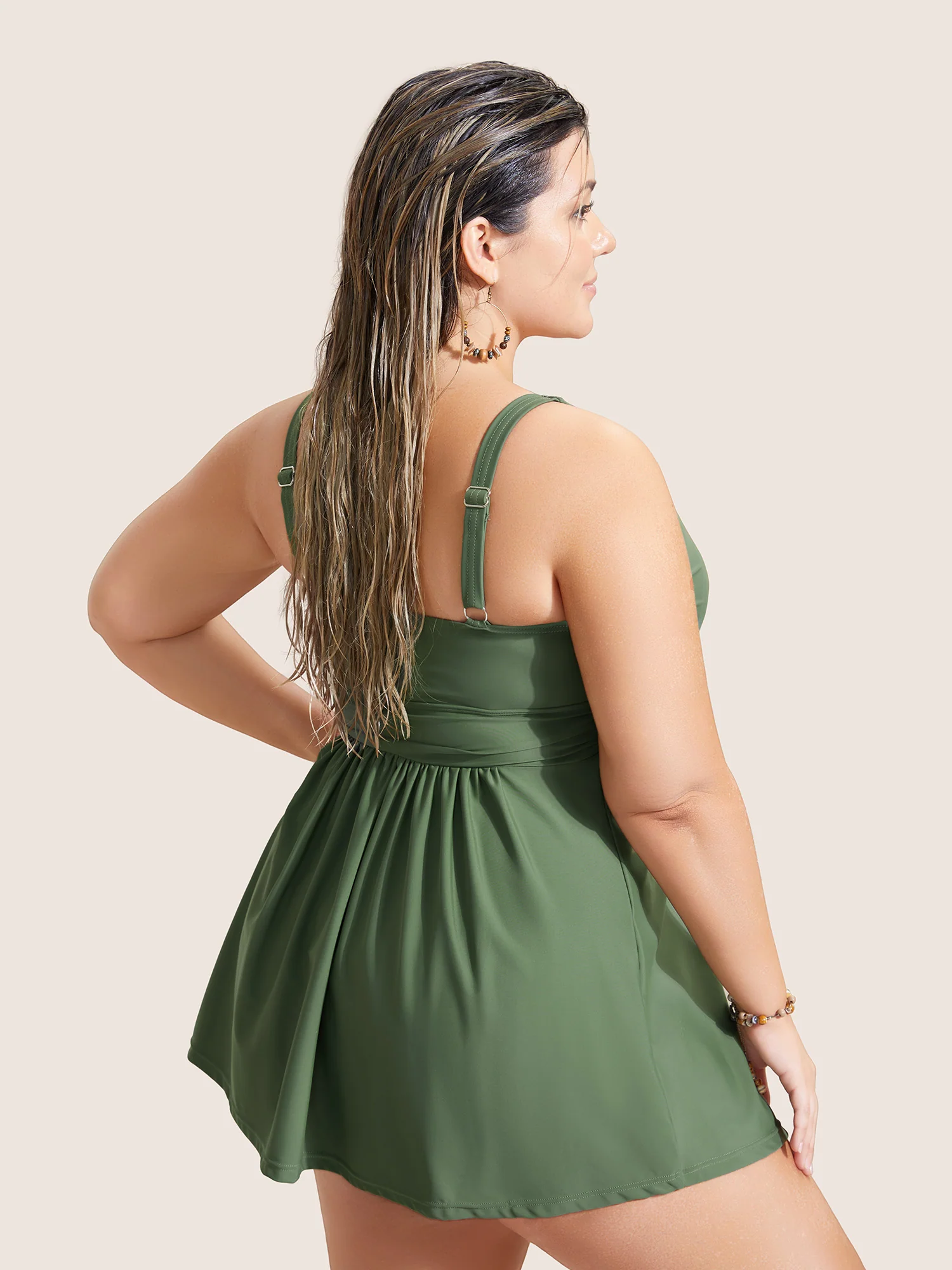 Plain Twist Front Gathered Swim Dress - Image 4