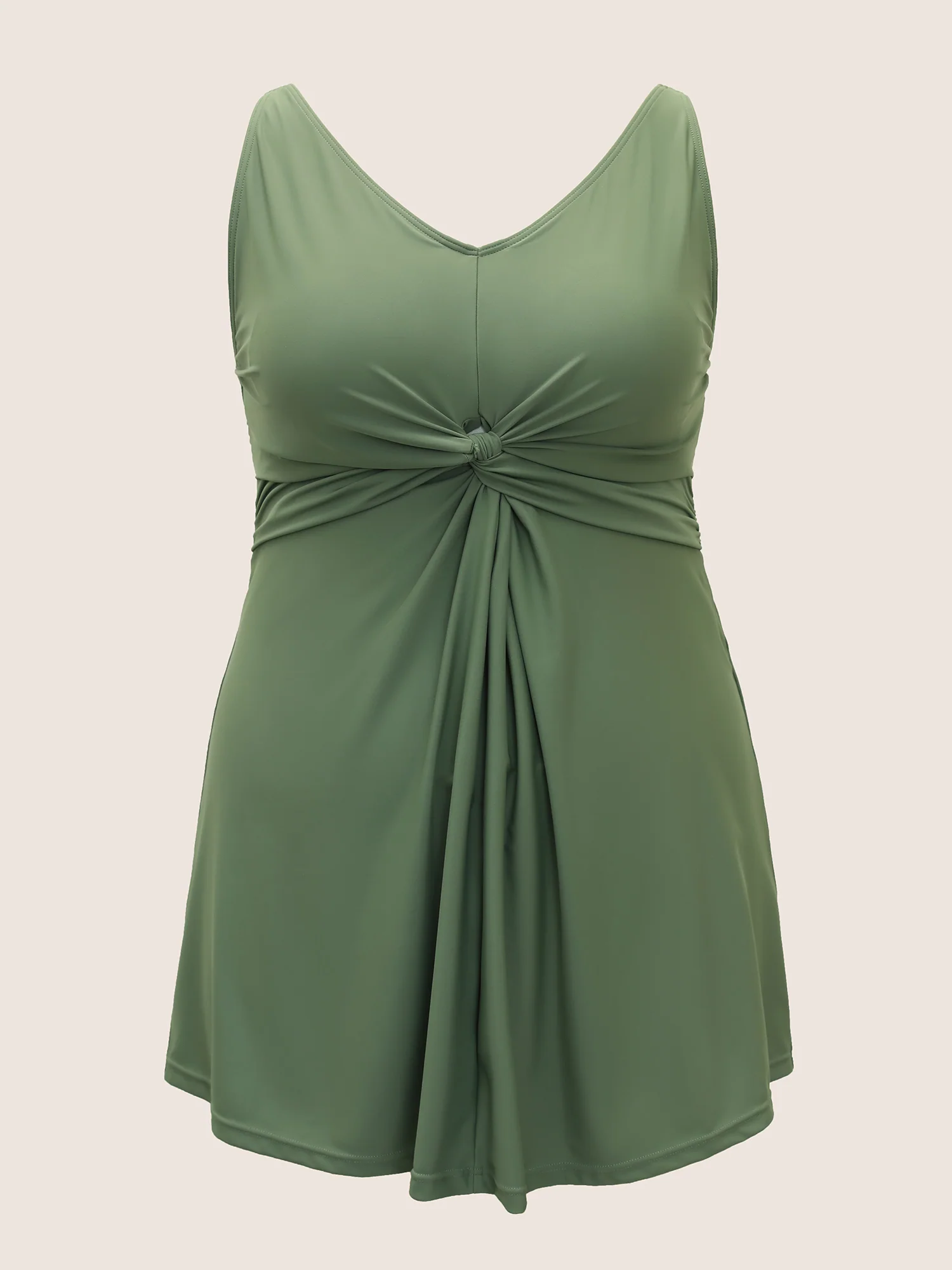 Plain Twist Front Gathered Swim Dress - Image 7