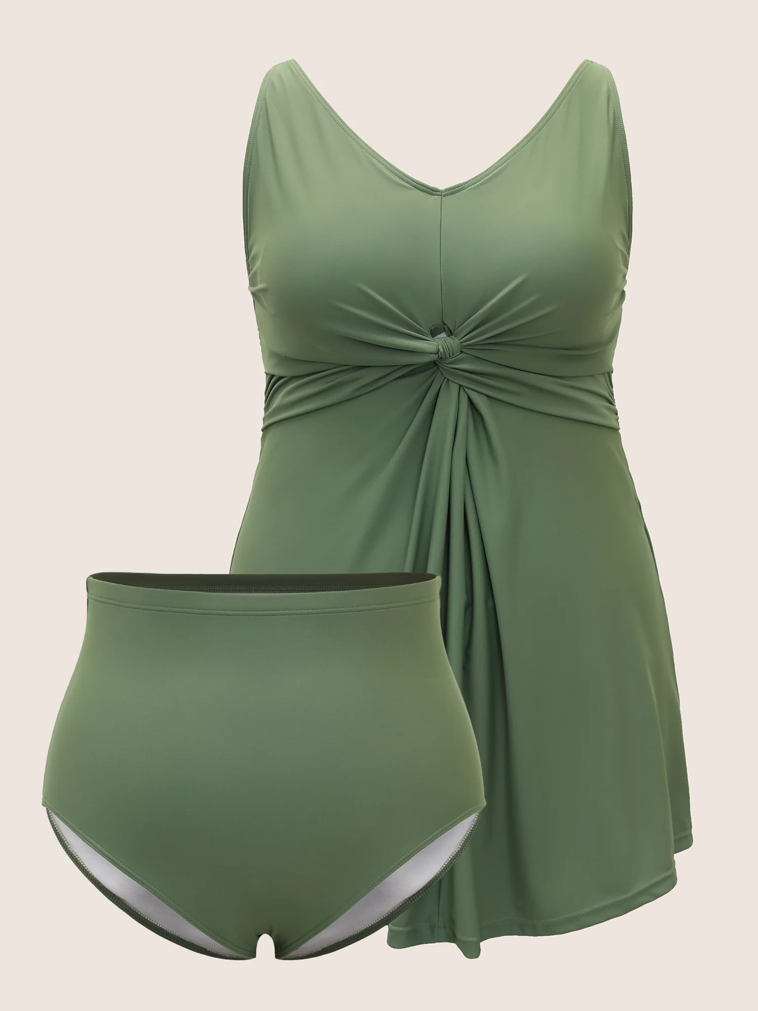 Plain Twist Front Gathered Swim Dress - Image 9