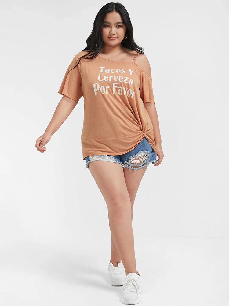 Plain Twist Front Off Shoulder T-shirt - Image 2