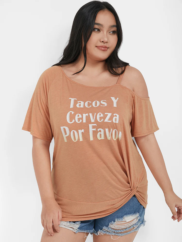 Plain Twist Front Off Shoulder T-shirt - Image 3