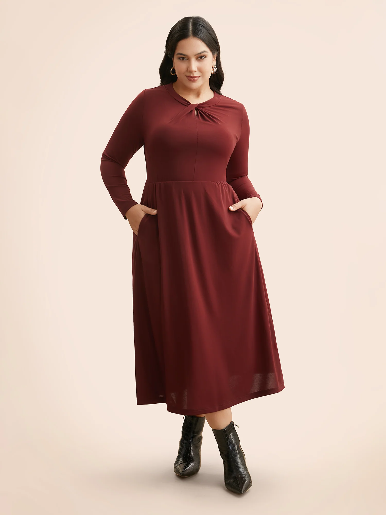 Plain Twist Neck Midi Dress - Image 2