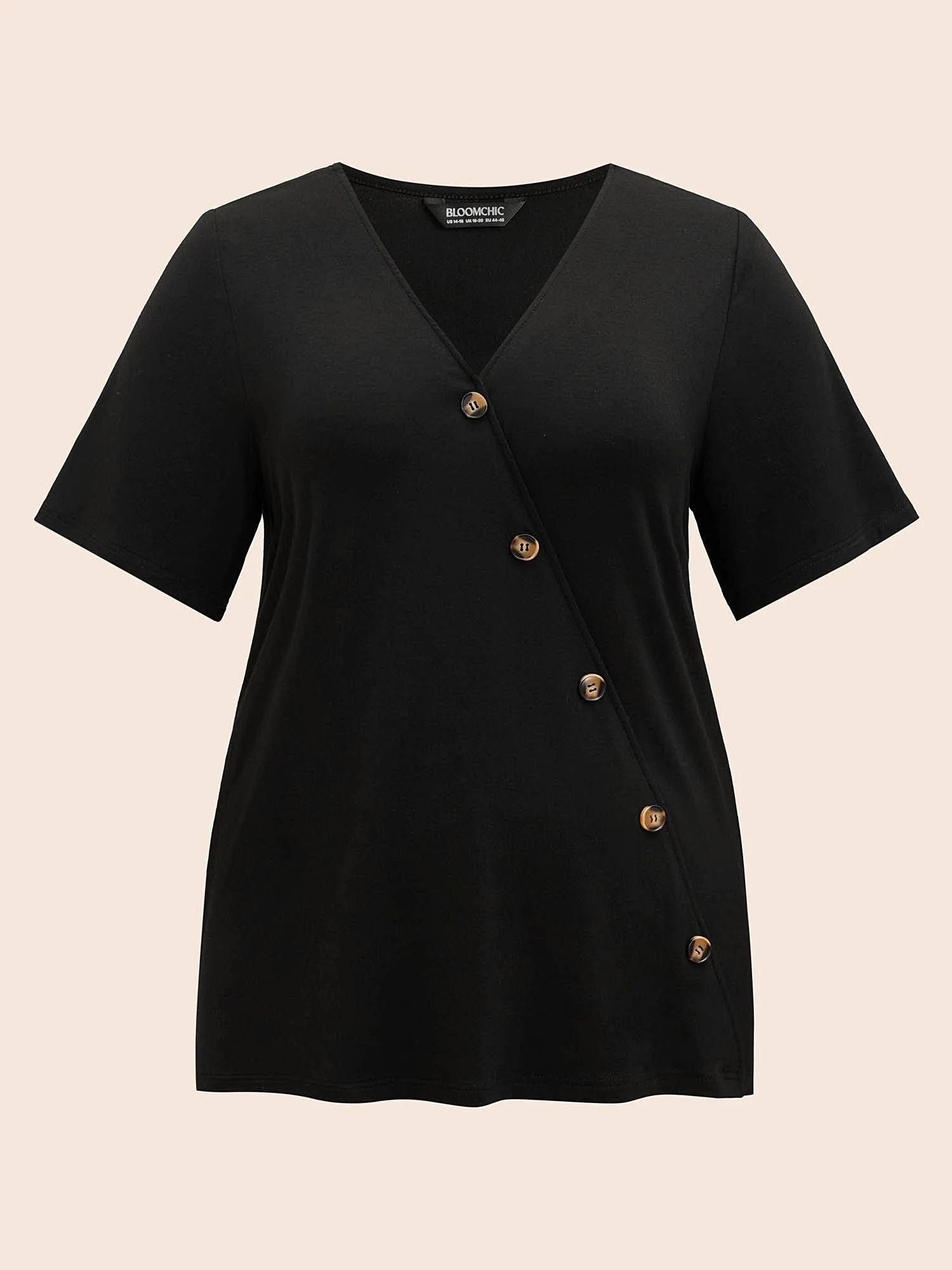 Plain V Neck Button Detail Flutter Sleeve T-shirt - Image 6