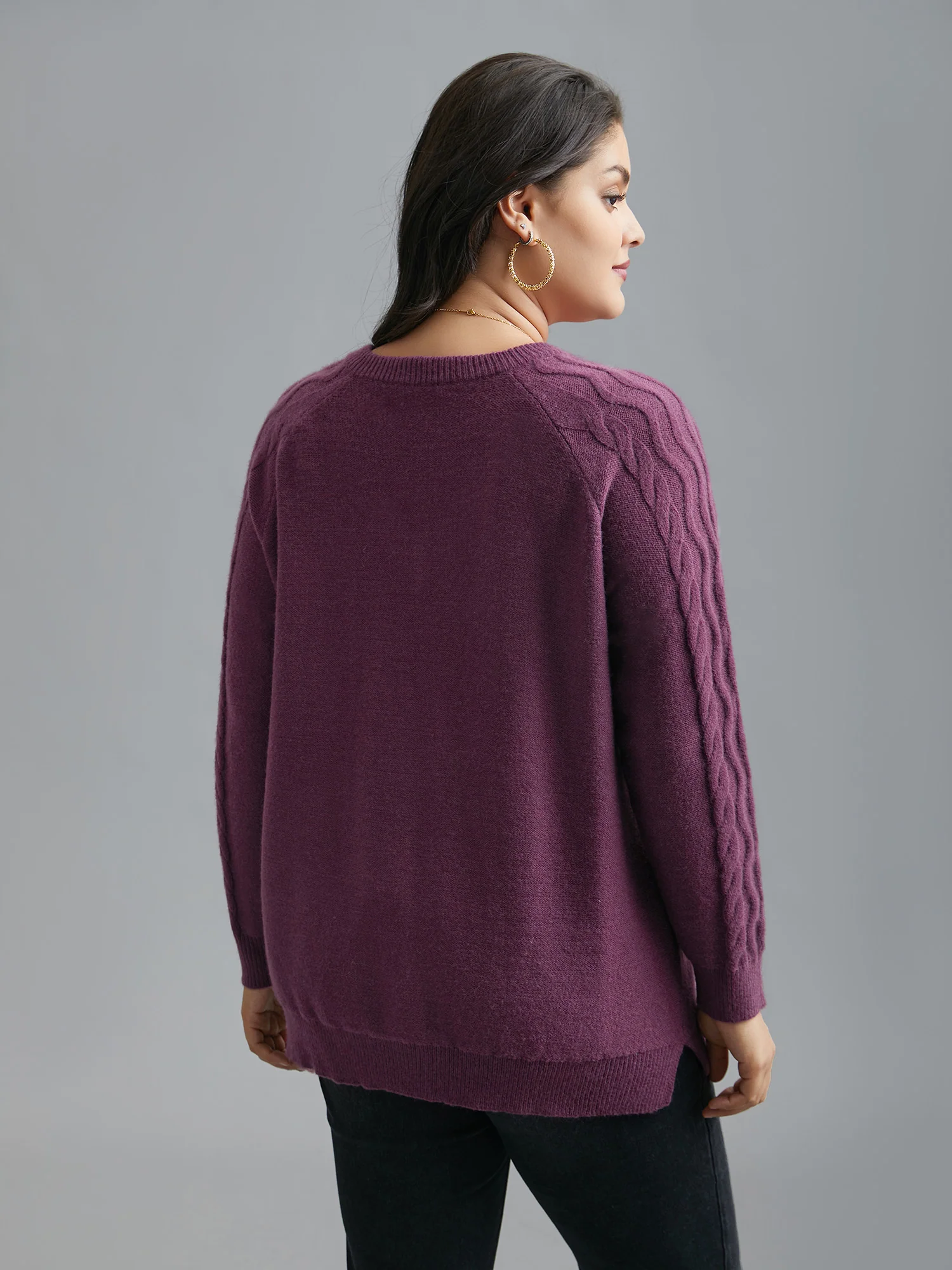 Plain V Neck Cable Knit Pullover - Image 2