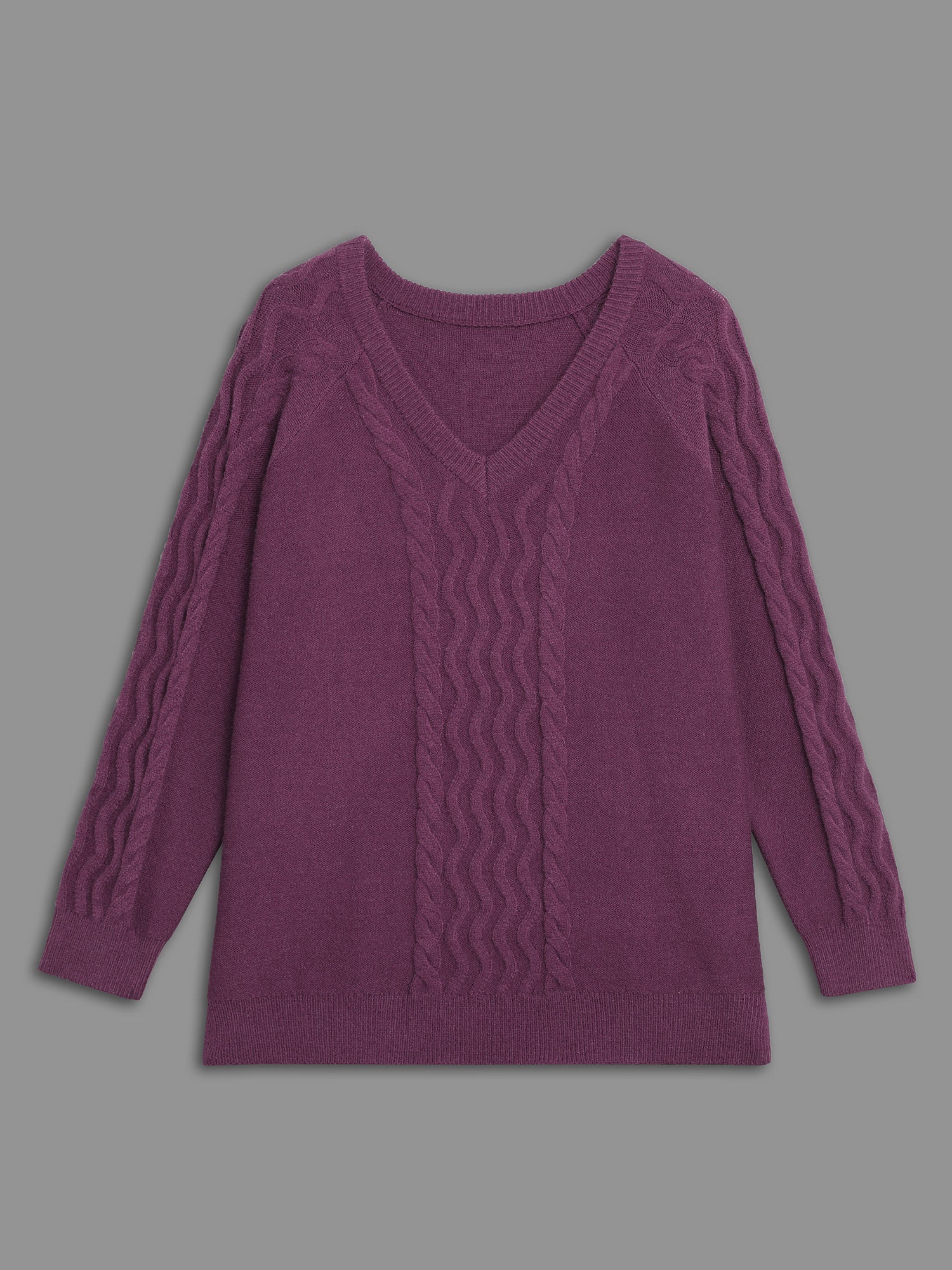 Plain V Neck Cable Knit Pullover - Image 8